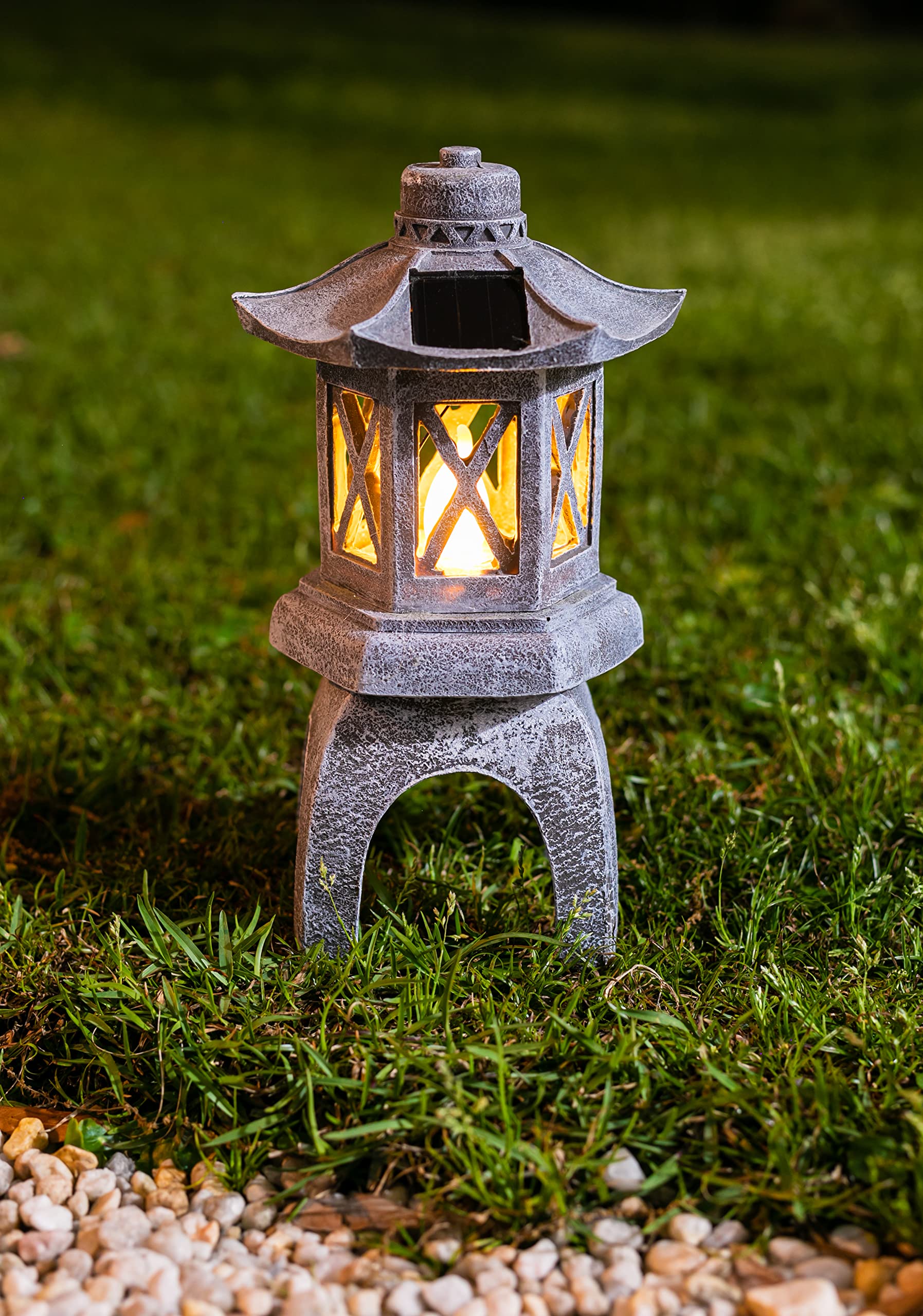 VP Home Solar-Powered Pagoda Garden Statue, Flickering LED Light, Durable Resin, 12inx7inx6in, Zen Garden Pagoda, Model SL857