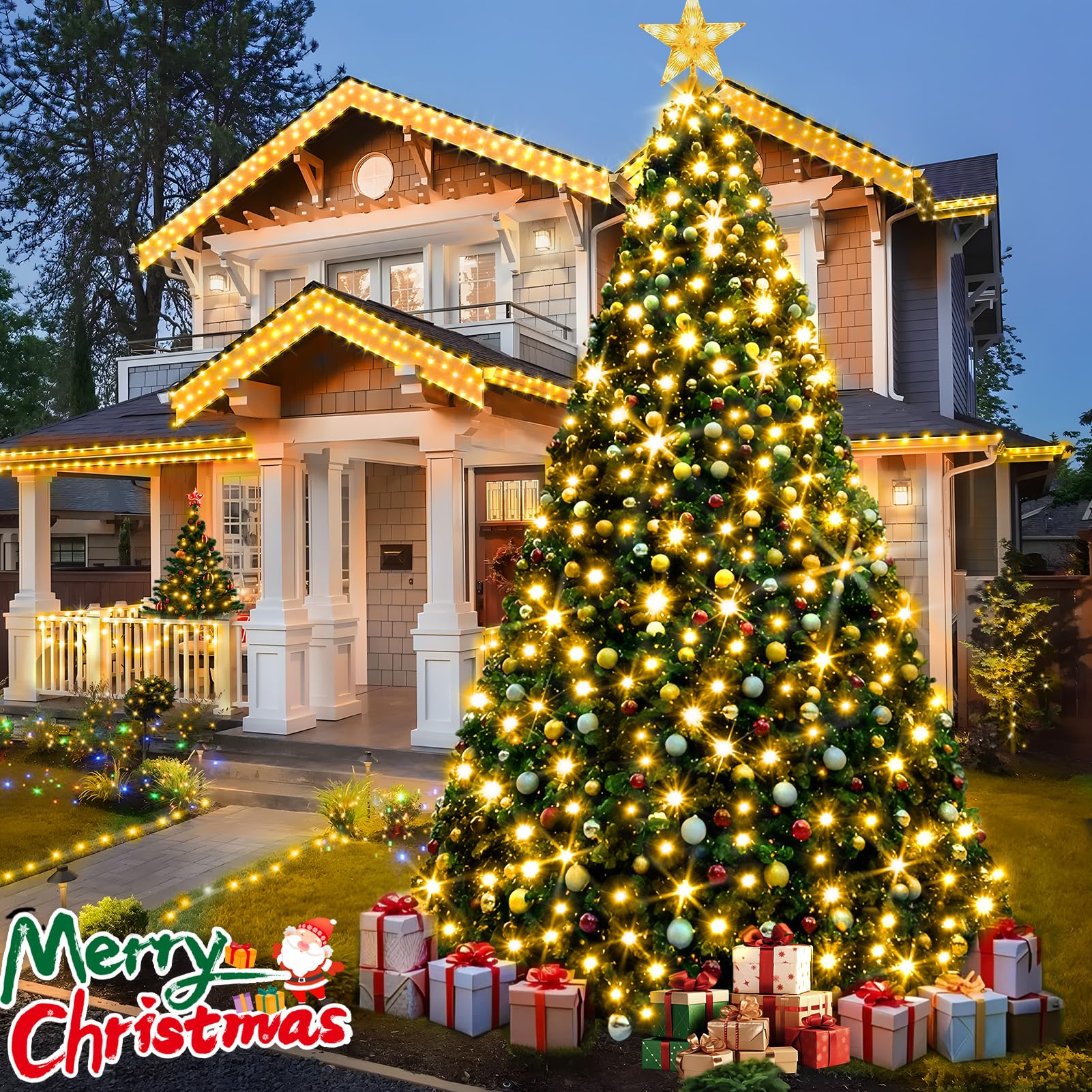 KNONEW Outdoor Christmas Lights 500 LED String Lights 197ft Waterproof Warm White 8 Modes Model 68KN-168LIG-NIU