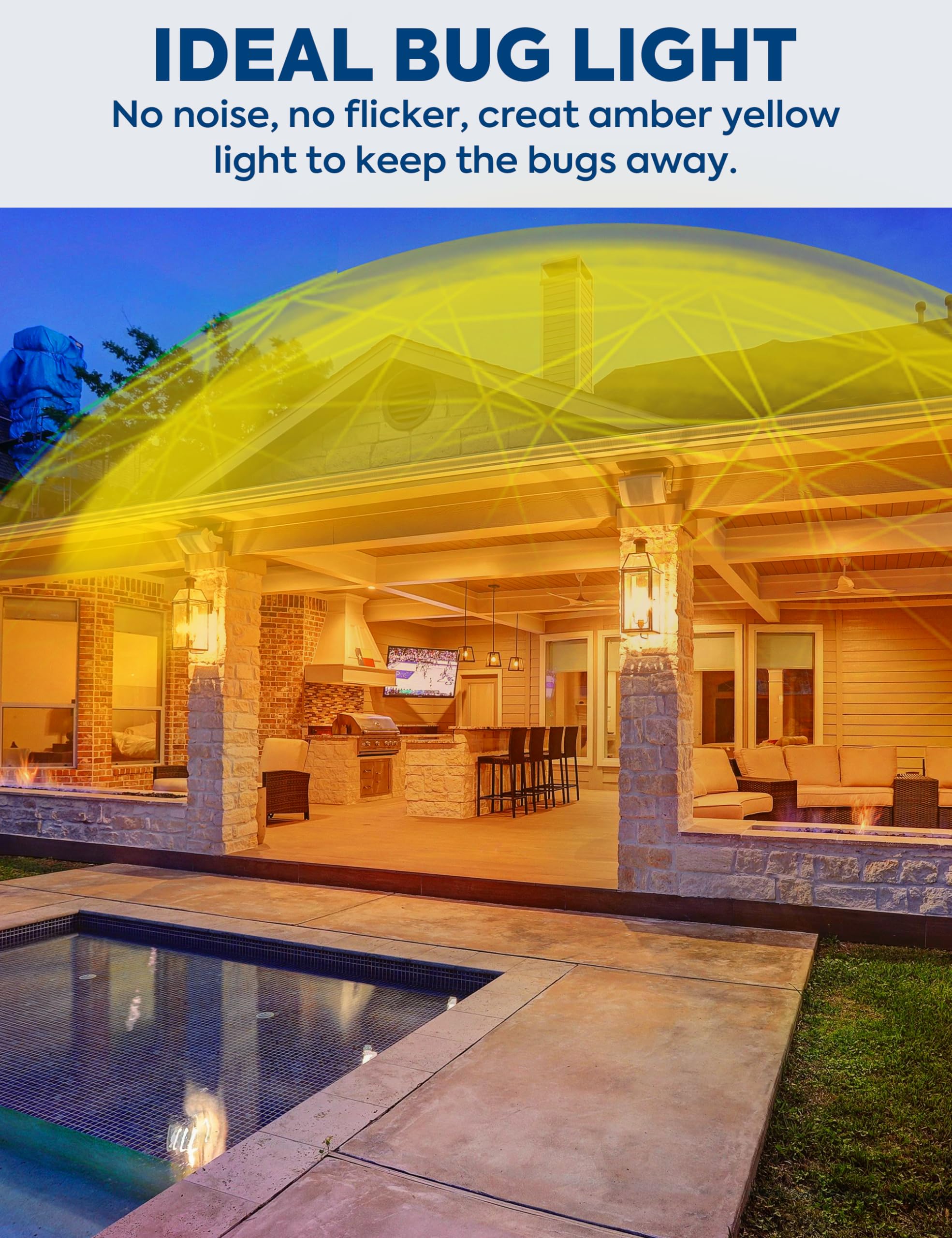 Nouscan PAR38 LED Bug Lights, 15W Amber Yellow, E26 Base, Non-Dimmable, 2-Pack - Energy Saving Outdoor Flood Light Bulbs