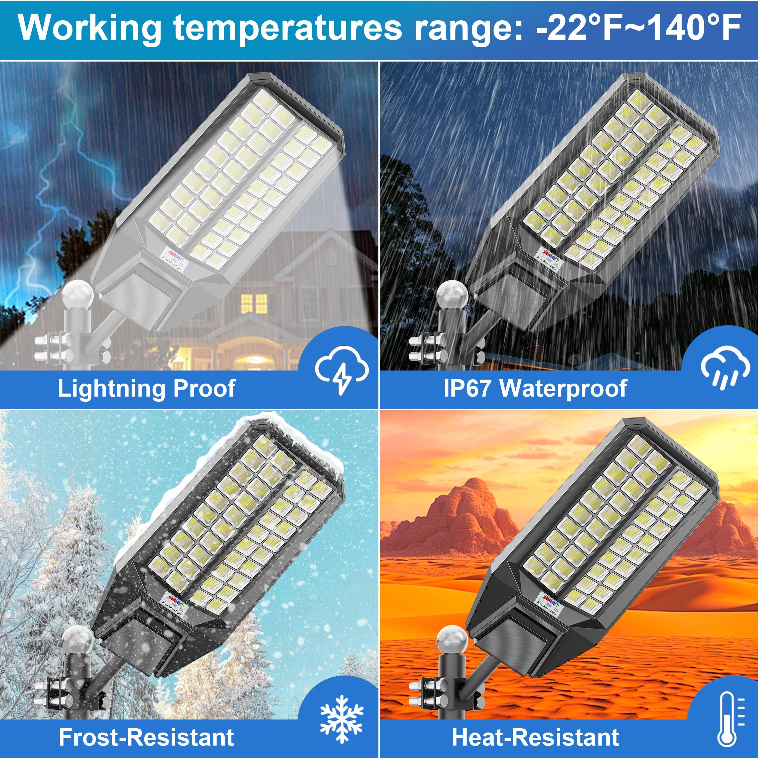 Vzyhik Solar Street Lights - 9500W Outdoor LED Flood Lights, Waterproof, Black, with Motion Sensor & Remote Control, 2 Pack