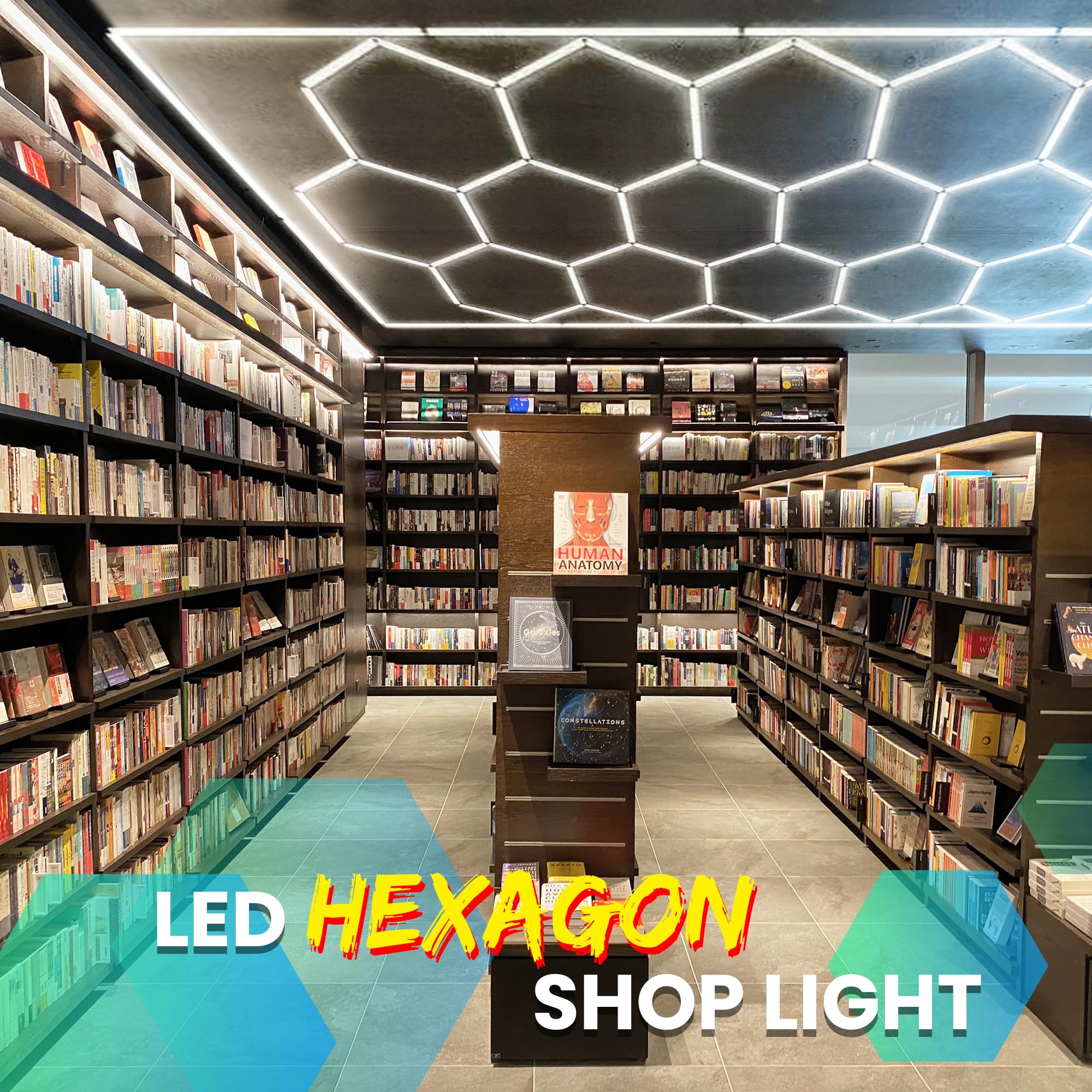 Goslarlit Led Garage Hexagon Light,15 Hexagon Garage Ceiling Led Lights For Gym/Workshop With Rectangle Frame, Ip54 2 Year Warra