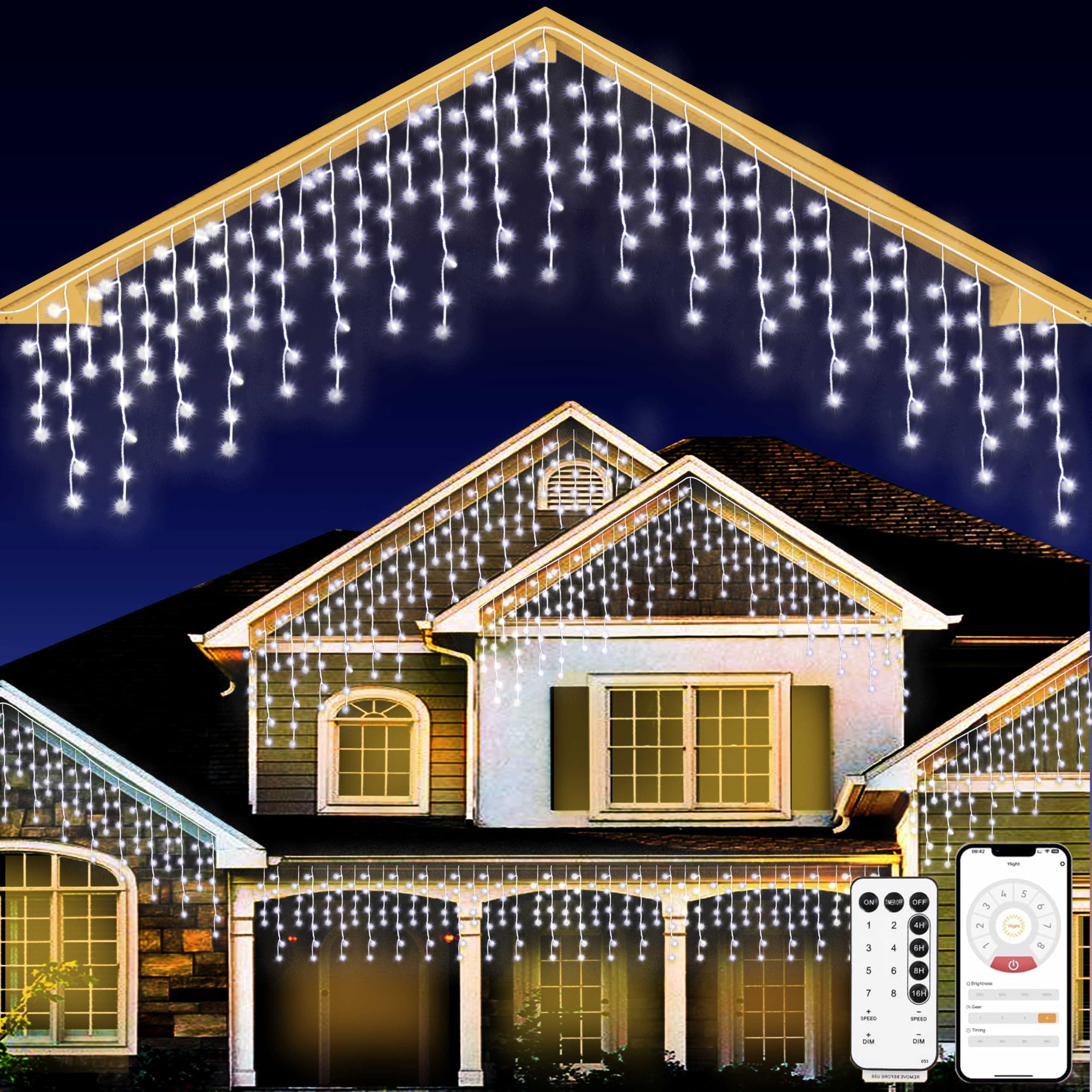 SOSHOT Christmas String Lights Outdoor - 49Ft/15M 640 LED 8 Modes with Remote Control and App Waterproof Christmas Lights for Pa