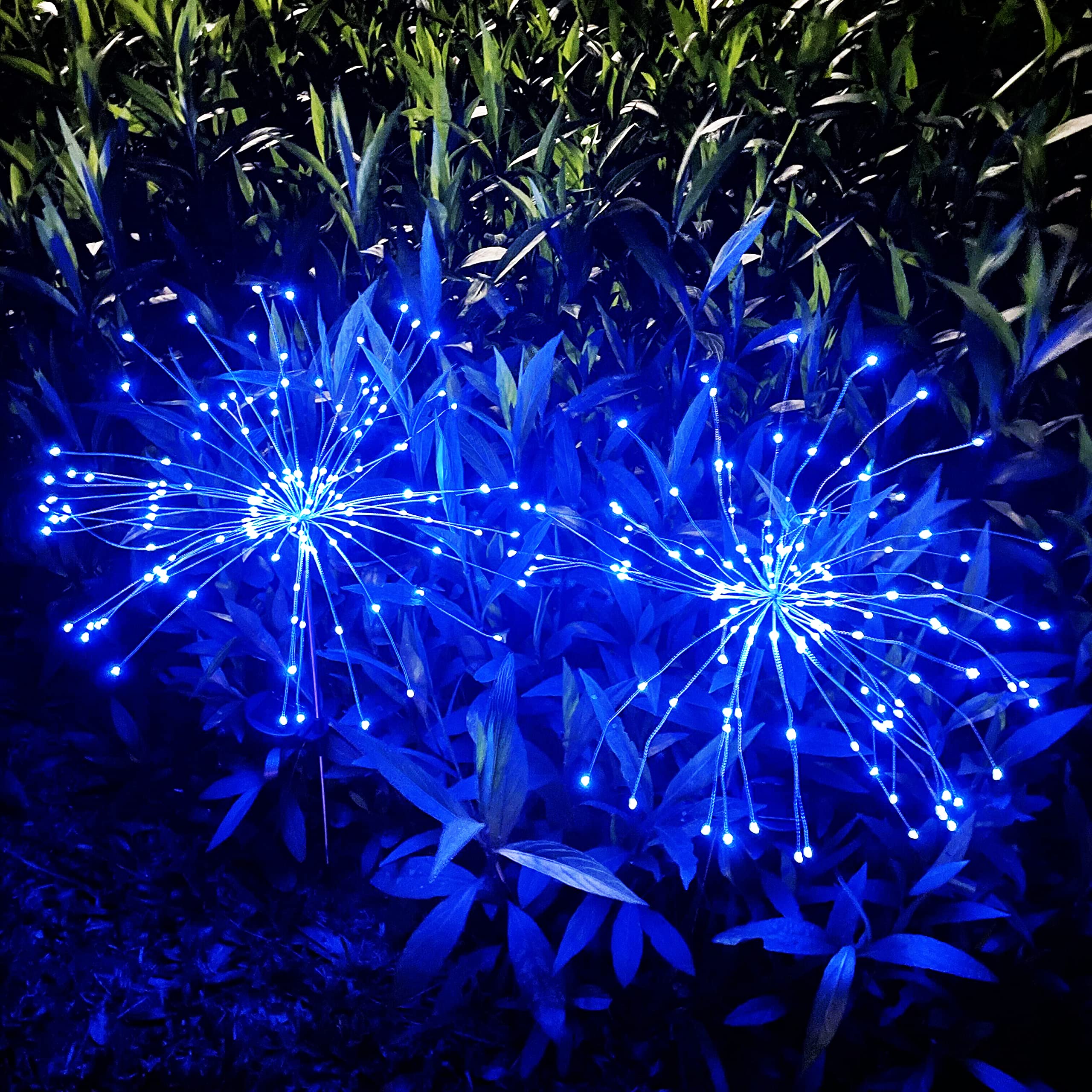 Jjgoo Solar Garden Lights Solar Firework Lights, 2 Pack 120 Leds 2 Lighting Modes Solar Lights Outdoor Waterproof For Garden Patio Walkway Pathway Party Wedding Christmas Decorative - Blue