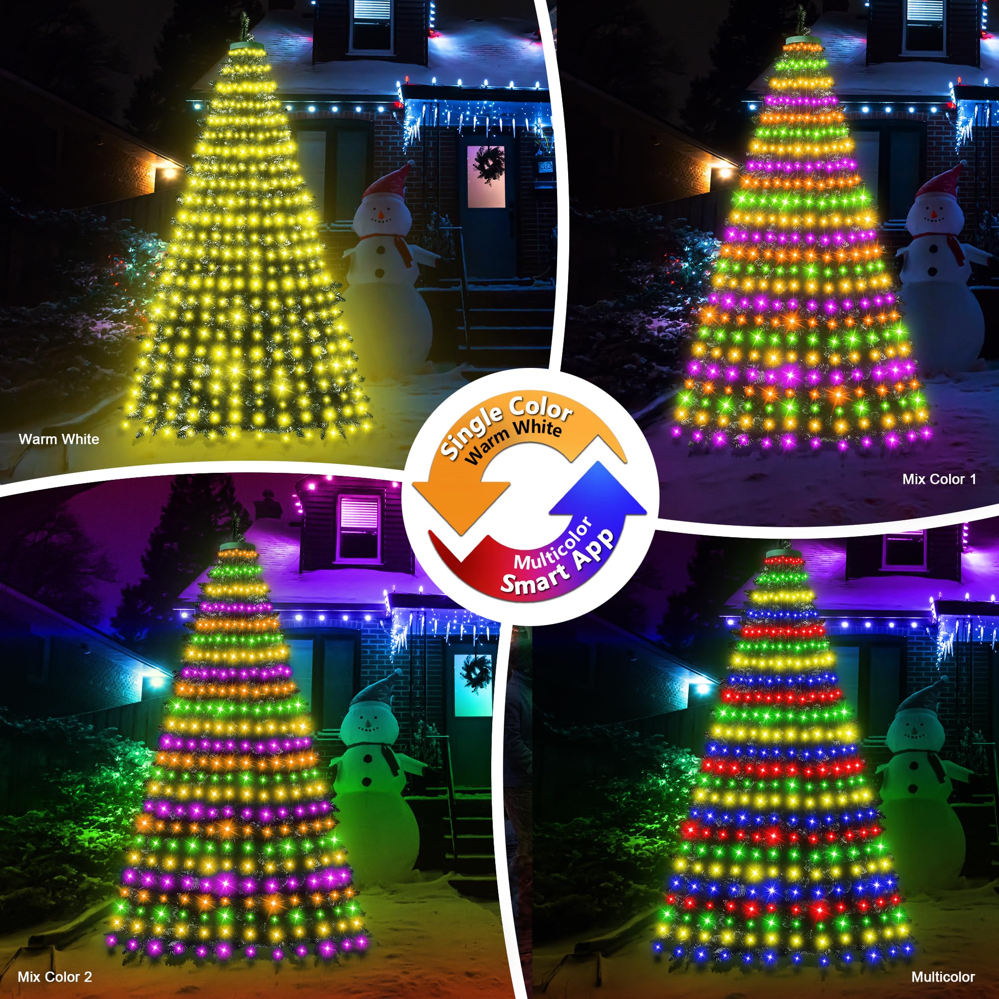 30+ Modes Ring Christmas Tree Lights Indoor Outdoor - 7.05Ft X 12 Lines 312 Led Easy App Control Color Changing Timer Remote Waterproof For 6 7 Ft Xmas Trees (Warm White To Multicolor)