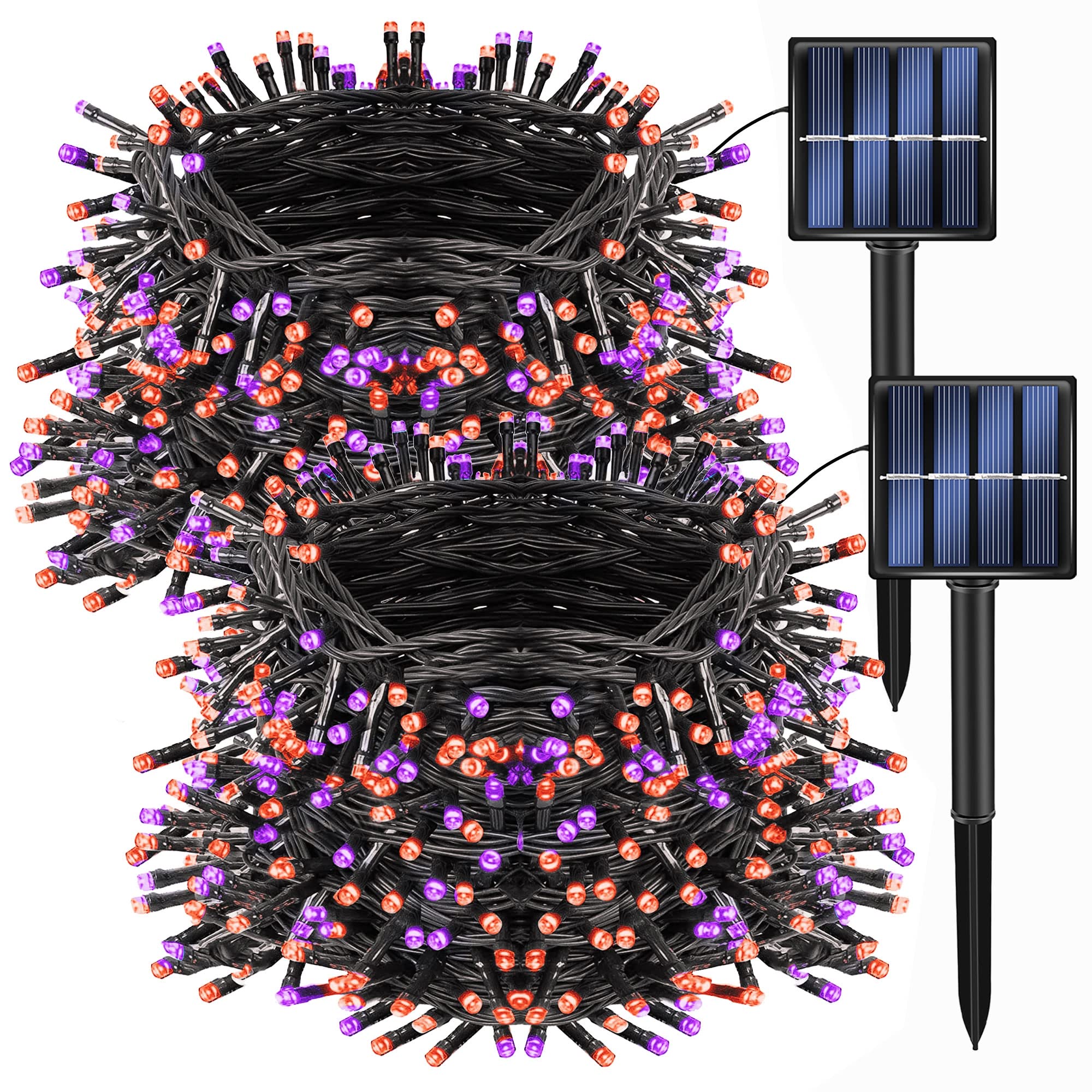 Dazzle Bright 200 Led Halloween Solar String Lights, 66 Ft, Waterproof, Purple & Orange, 8 Modes