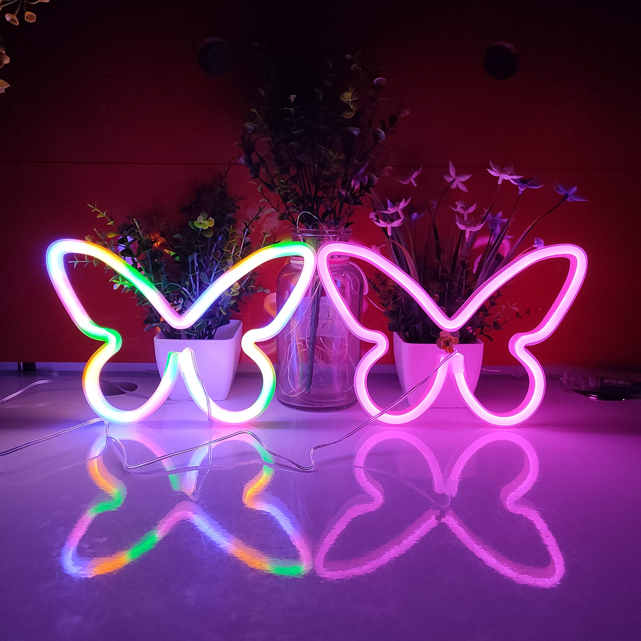JYWJ Butterfly Neon Sign, USB & 3-AA Battery Powered, LED Table Decor, Kids Bedroom & Party Supplies, Model JY-BF-CL01, Color