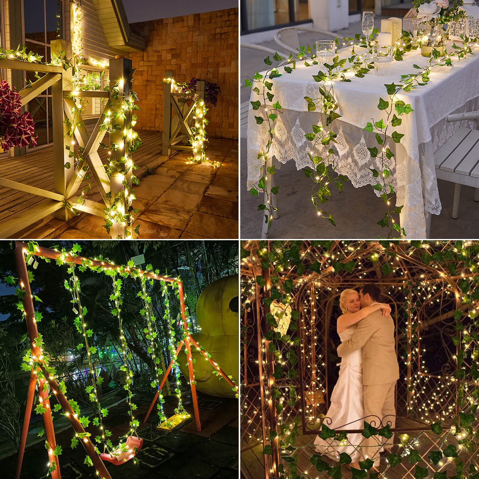Brizled 33ft Solar String Lights, 100 LED Warm White Ivy Vine Lights, 8 Modes Outdoor Fairy Lights for Wedding Garden Decor