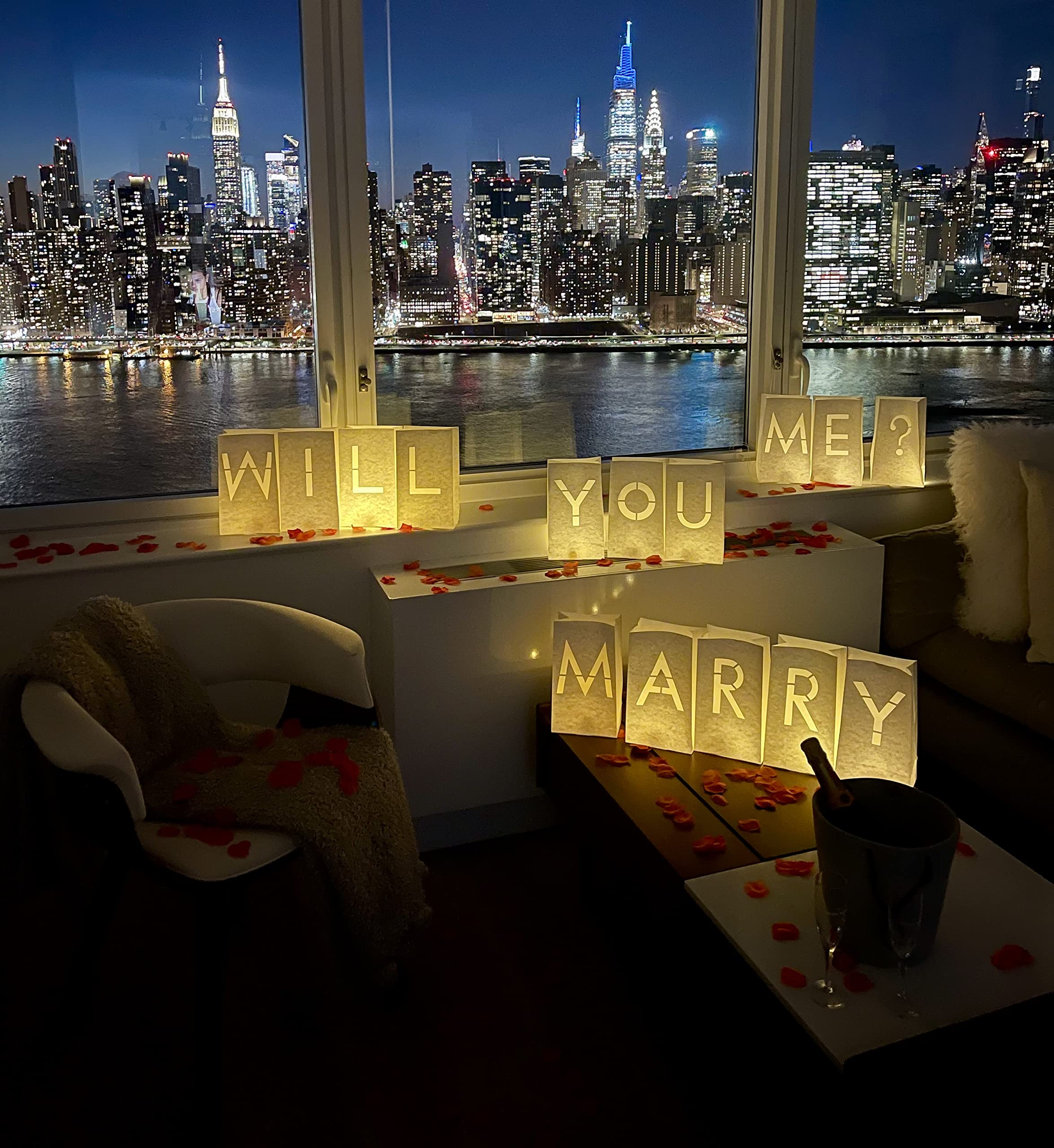 WYMM Luminary Paper Bag - Wedding Proposal Light Up Letters Sign, "Will You Marry Me?" for Engagement Party, LED Lights Included