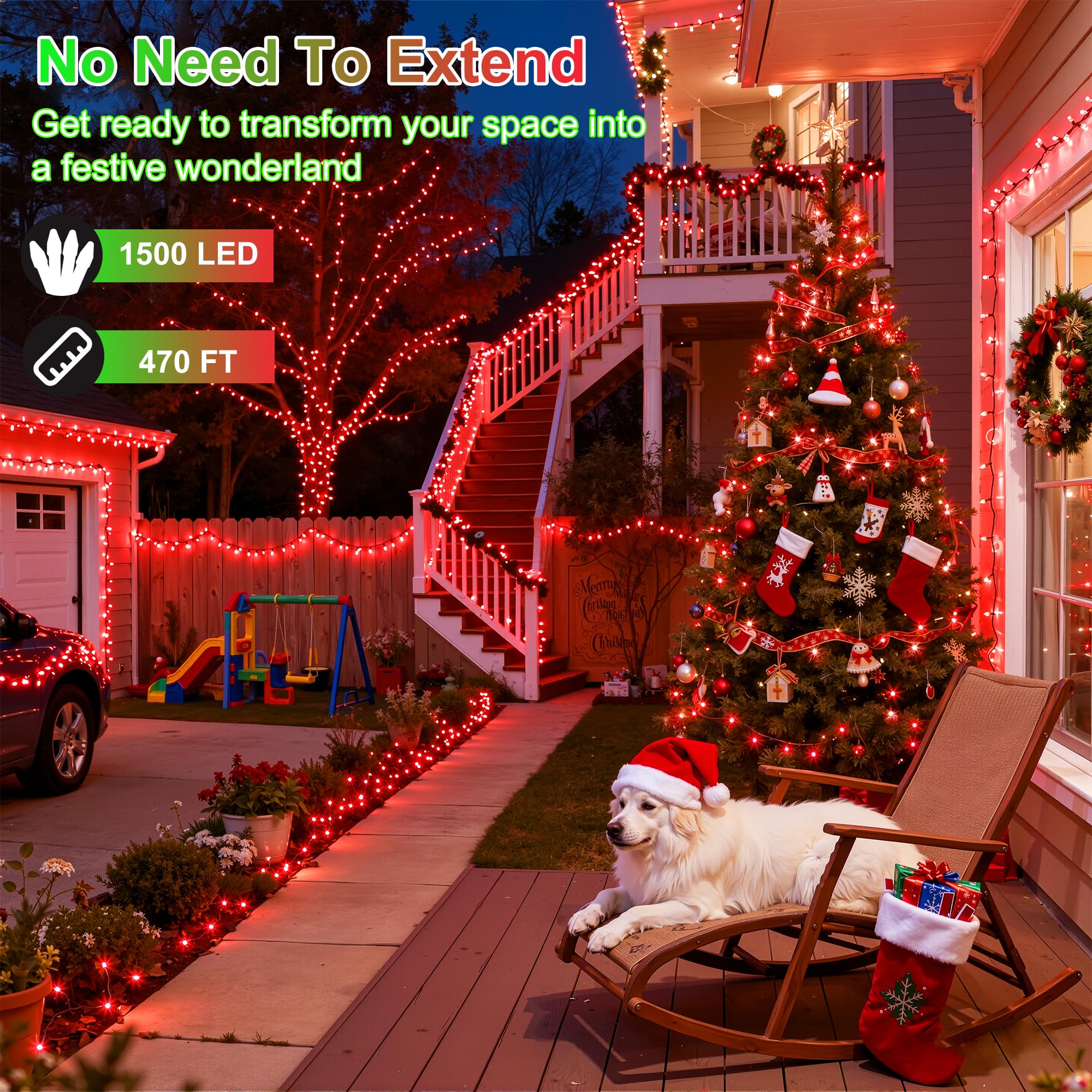 350Led Christmas Lights Indoor Outdoor  90Ft 12 Modes Red Led String Lights With Timer Dimmable  Waterproof Christmas Tree Lights For Xmas Patio Bedroom Yard Fence Balcony Garden Party Decor Red