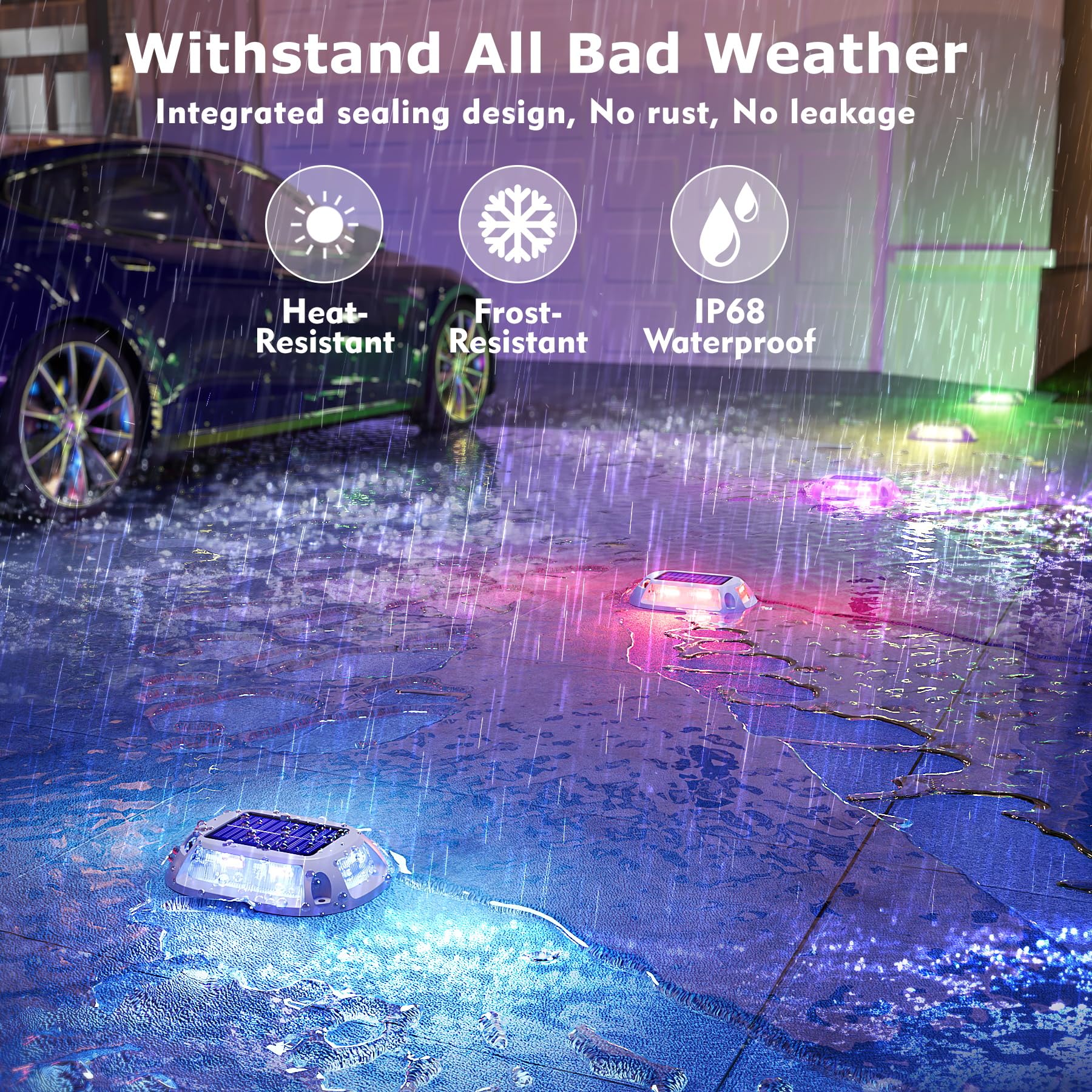 Viodaim 12Modes Multicolor Solar Driveway Lights - Ip68 Marine Dock Lights Solar Powered Waterproof - Led Driveway Markers - Aluminum Alloy Boat Dock Lights - Rgb Deck Step Pathway Light [12Pack]