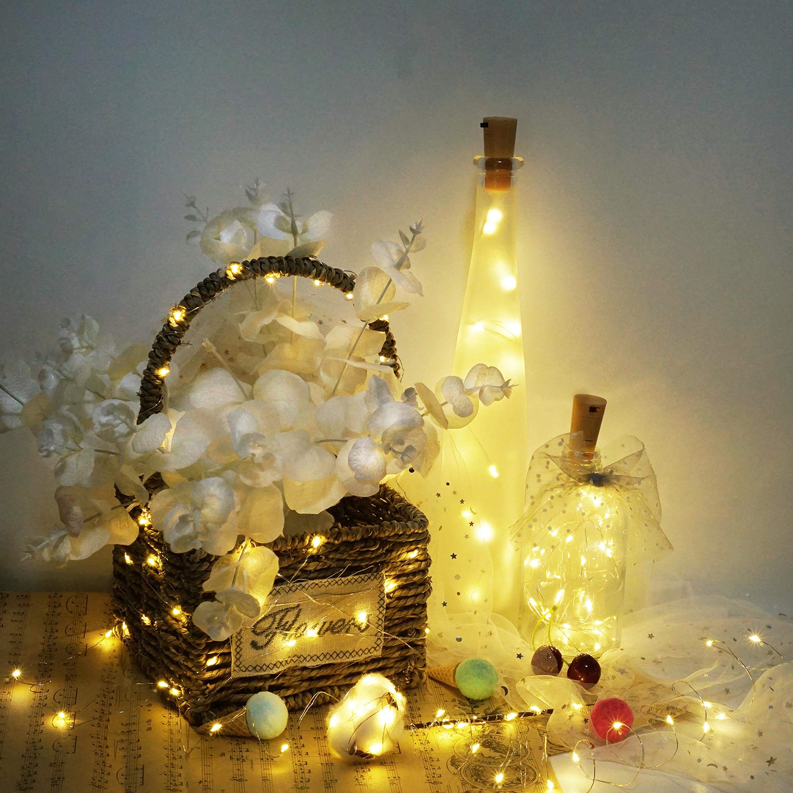 Cynzia 20 Led Wine Bottle Lights With Cork, 15 Pack Battery Operated Cork Shape Fairy Light Waterproof Mini Copper Silver Wire String Lights For Party, Wedding, Christmas, Bedroom Decor (Warm White)