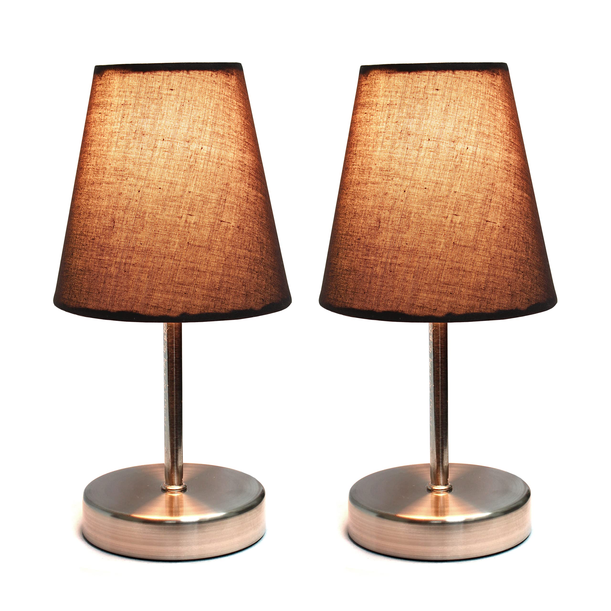 Simple Designs LT2013-BWN-2PK Mini Table Lamp Set, Fabric Shade, Espresso Brown, 4.92 x 4.92 x 10.63 Inches