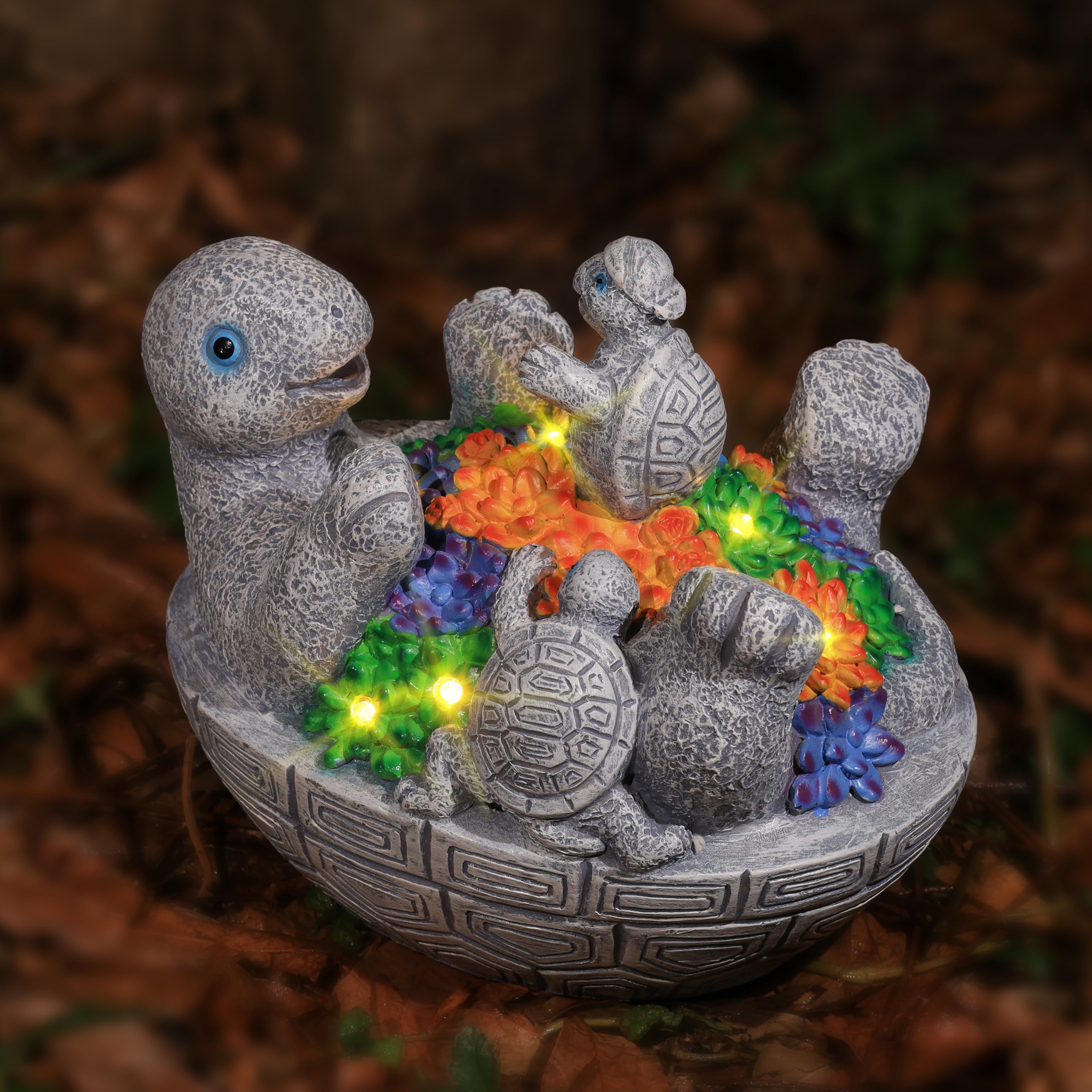 Solar Turtles for Outdoors with 8 LED Lights - Cute Turtle Statue with Baby for Yard Decorations Outdoor - Ideal for Anniversari