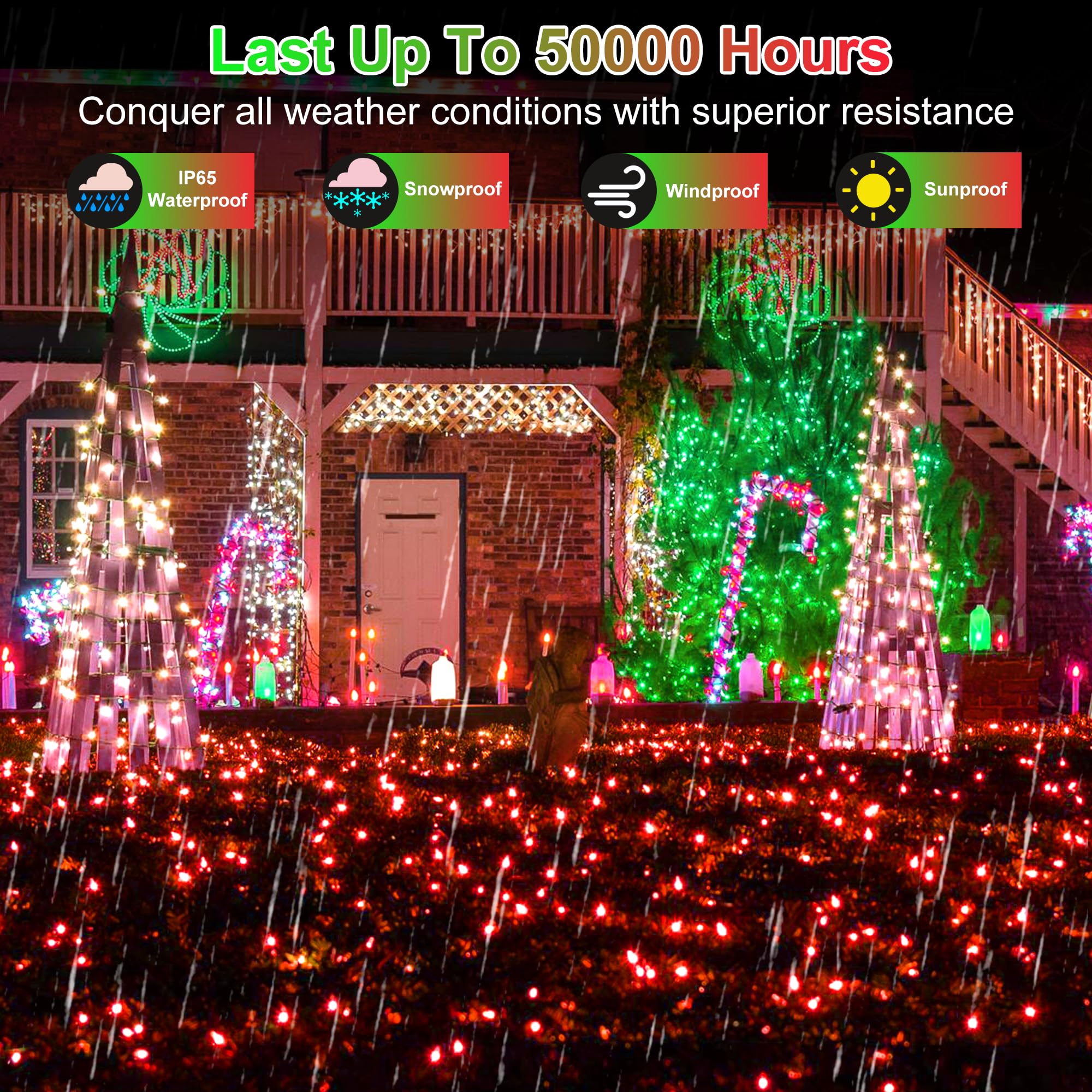Xikengshq 750 Led Christmas Lights Outdoor Use  246Ft 8 Lighting Modes Fairy Lights For Outside  Christmas Tree Lights Outdoor Ip44 Waterproof For Xmas Patio Yard Fence Deck Balcony Garden Decor Red