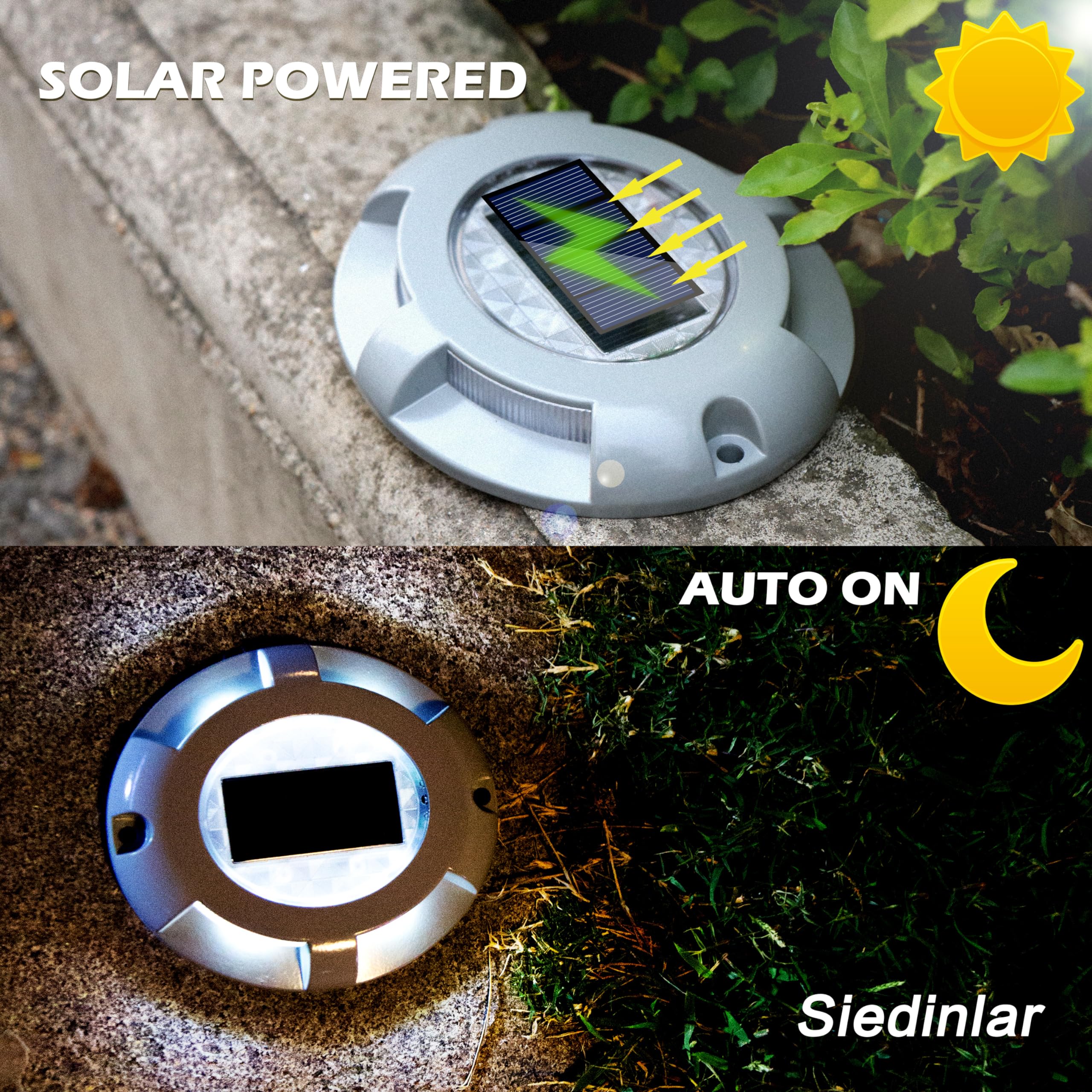 Siedinlar Solar Deck Lights Dock Driveway Light Led Solar Powered Outdoor Waterproof Road Markers For Step Sidewalk Stair Garden