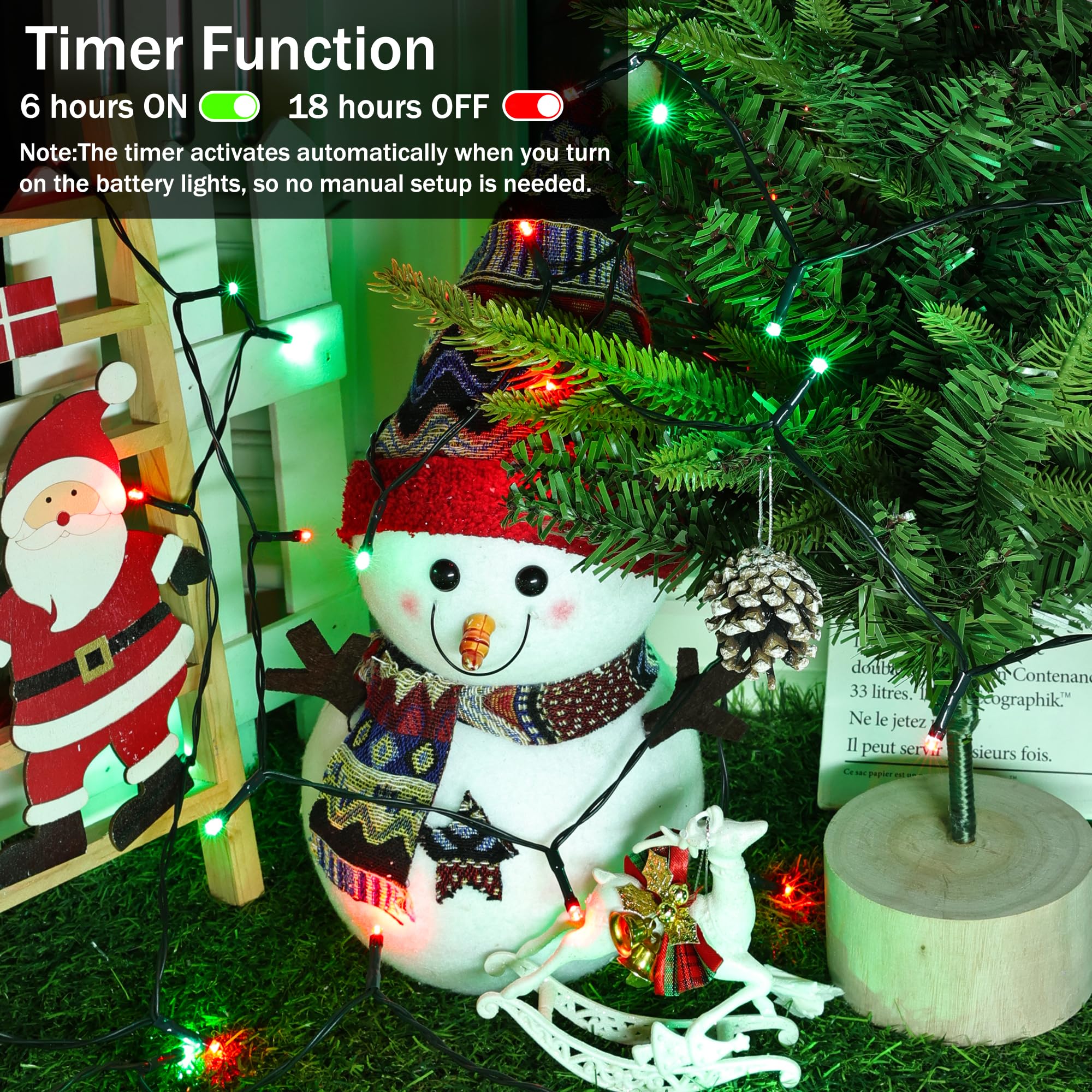 Lomotech Battery Operated Christmas Lights - 4 Pack Total 66Ft 200Leds String Lights 8 Modes Waterproof With Timer For Home  Garden  Party  Holiday  Tree Decoration (Green Wire  Red & Green)