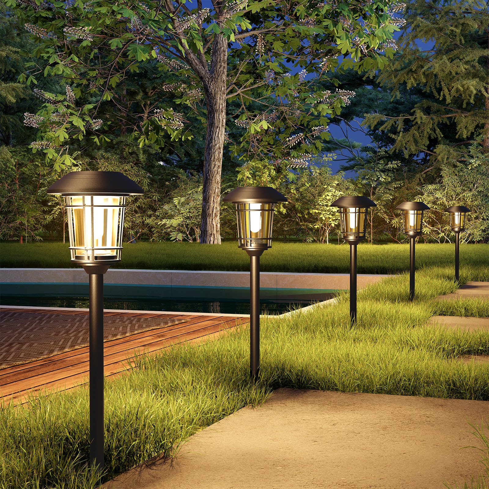 Grand patio Solar Outdoor Lights, 10 Pack, Waterproof Metal Pathway Light, Automatic Dusk to Dawn Sensor, Slate Gray