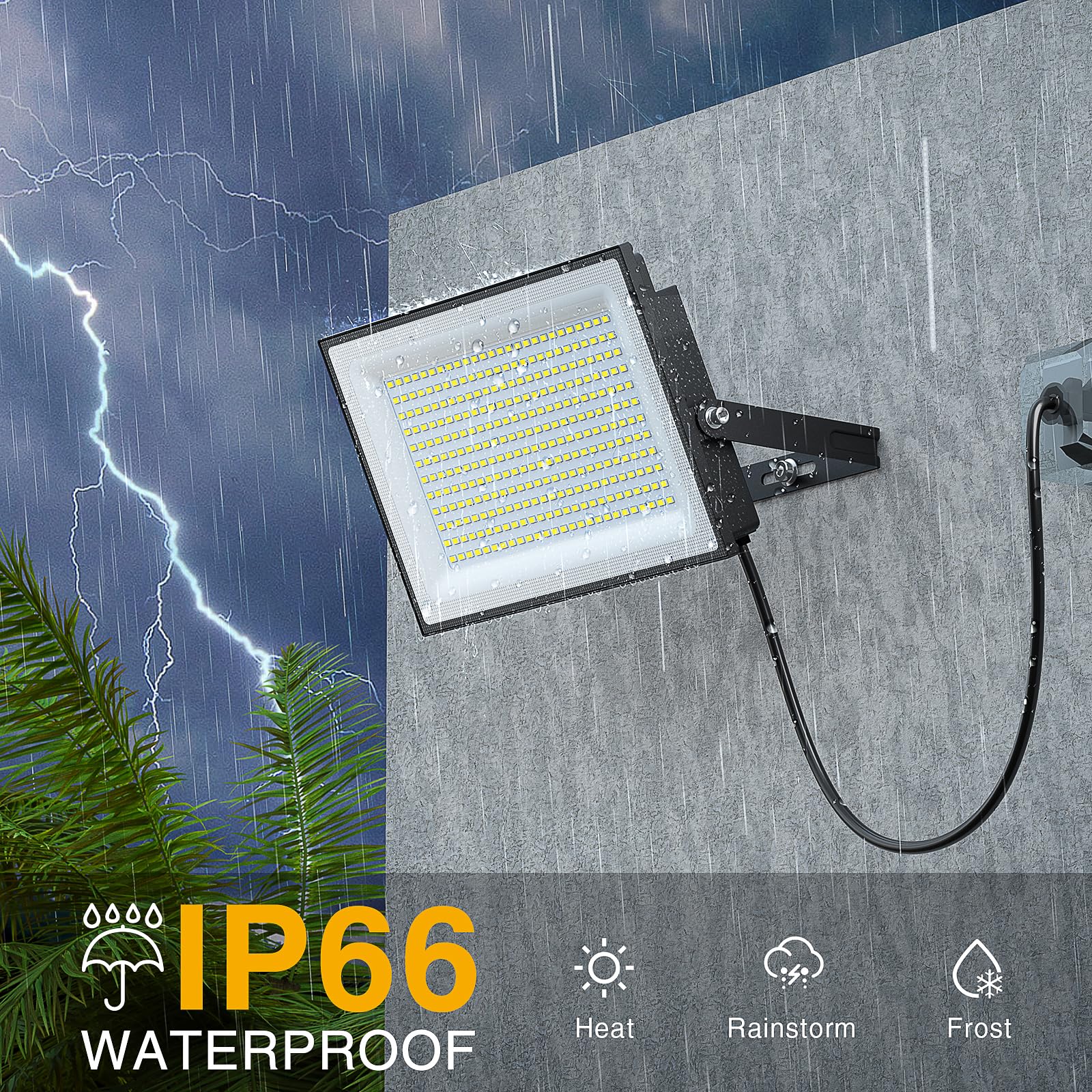 Onforu 300W LED Flood Lights, 30000lm Bright, 6500K Daylight, IP66 Waterproof, Black, 2 Pack, Model D300