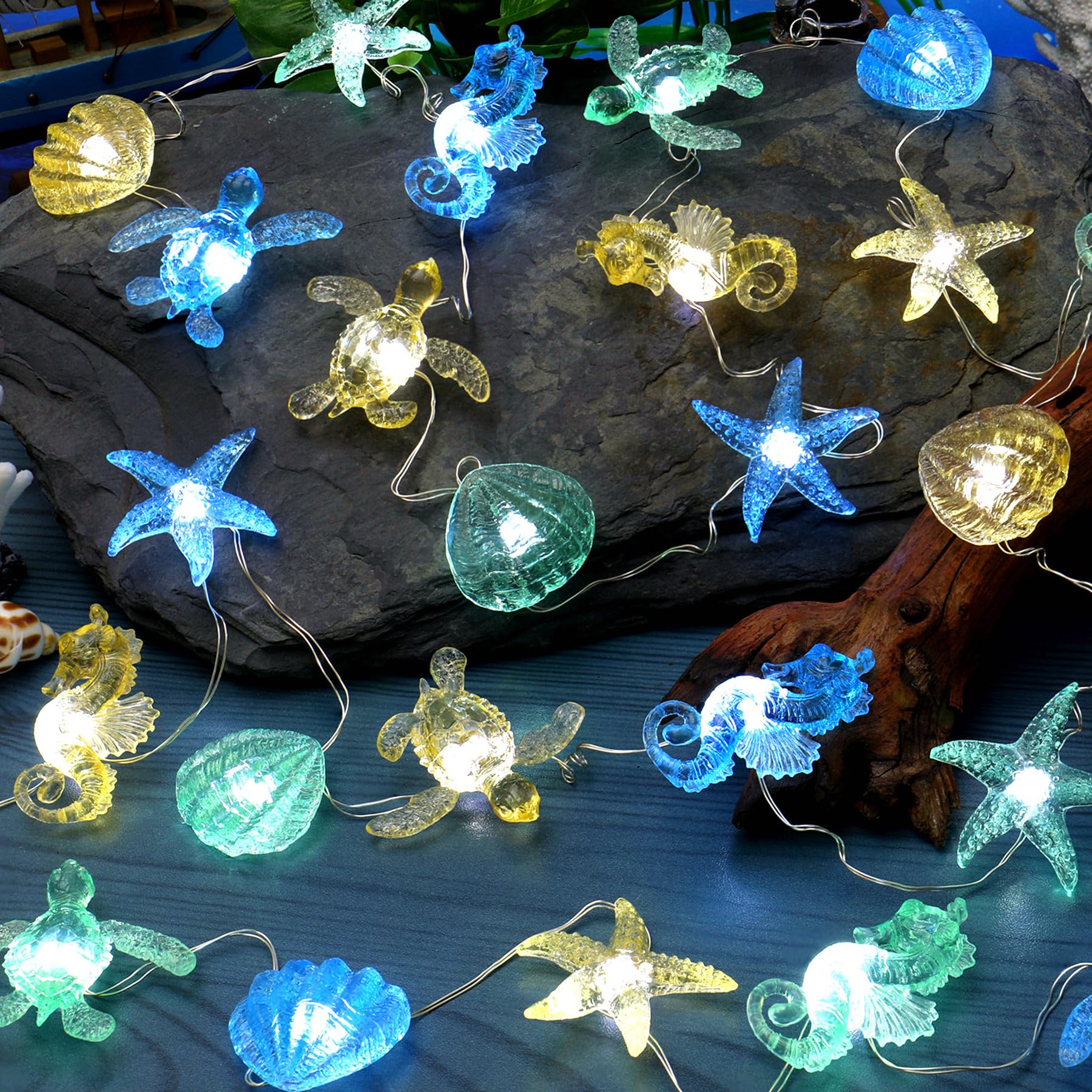 Ocean Themed Decorative Lights String of Marine Life Fairy String Lights Coastal Decor 10ft 30 LEDs Battery Operated with Remote