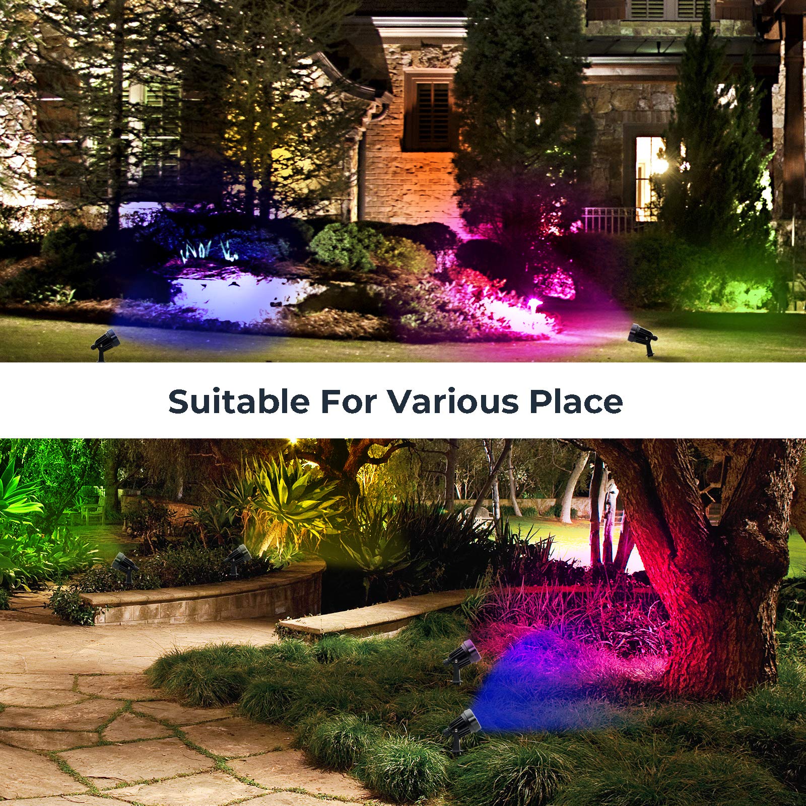 S SMIFUL Halloween Spot Lights, 12V RGB LED Landscape Lights, Waterproof, 6 Lights, Model sxd-cd