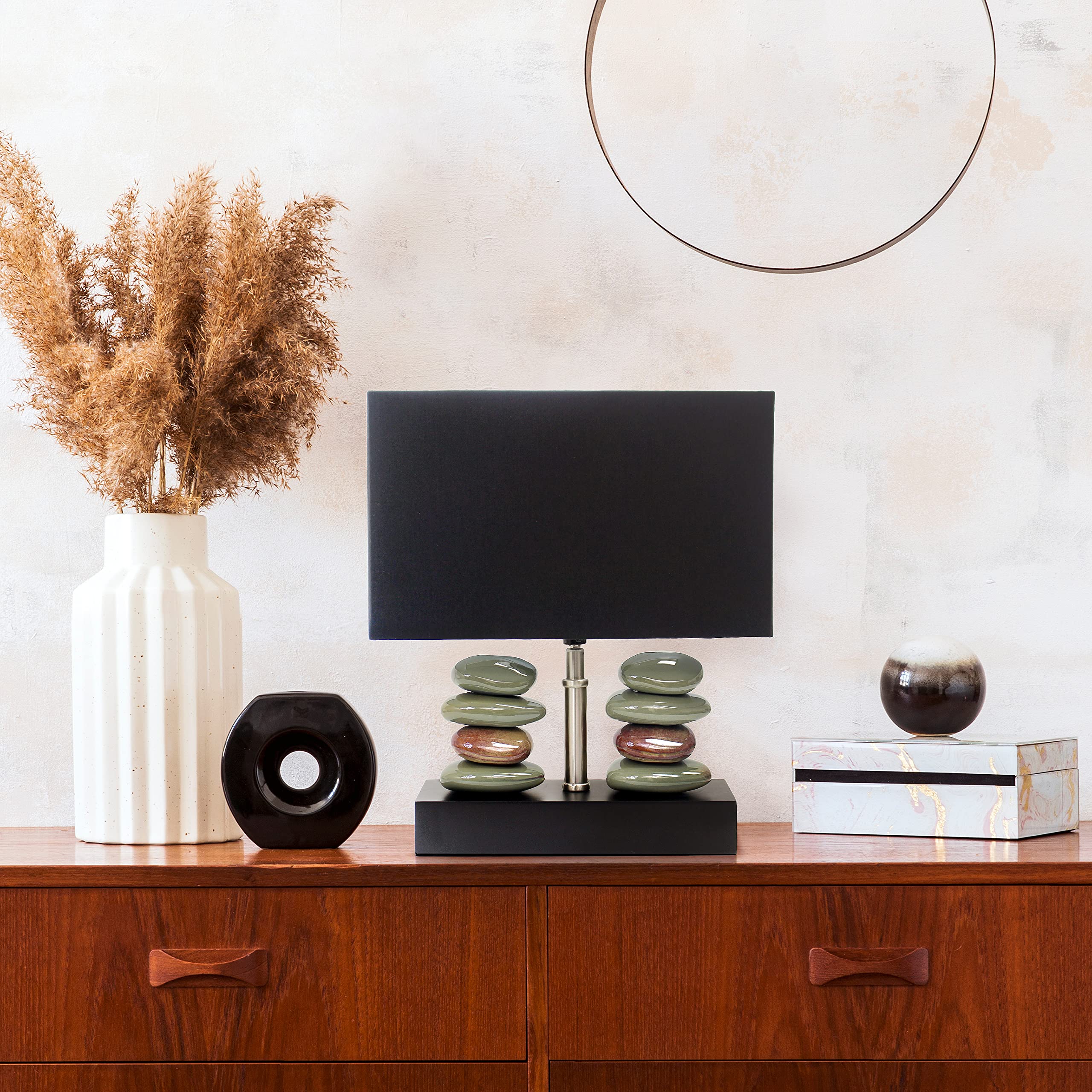 Elegant Designs LT1036-BLK Black Ceramic Table Lamp, 11.75"L x 6.50"W x 14"H, Dual Stacked Stone Design