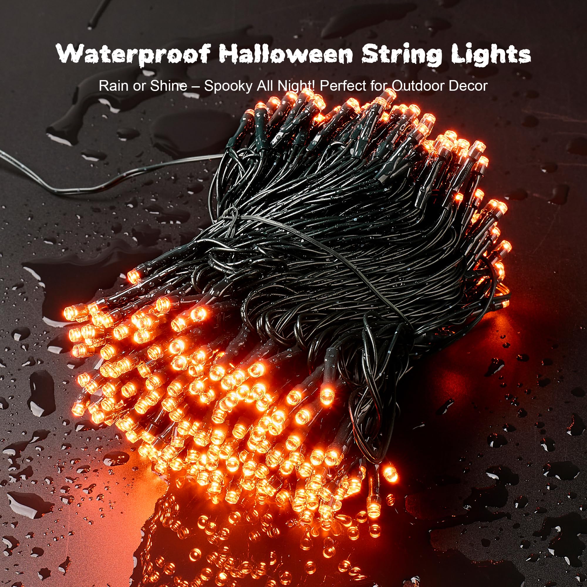 WBao 300LED Orange Halloween String Lights, 108ft, Waterproof, 8 Modes, UL Certified, Copper Material