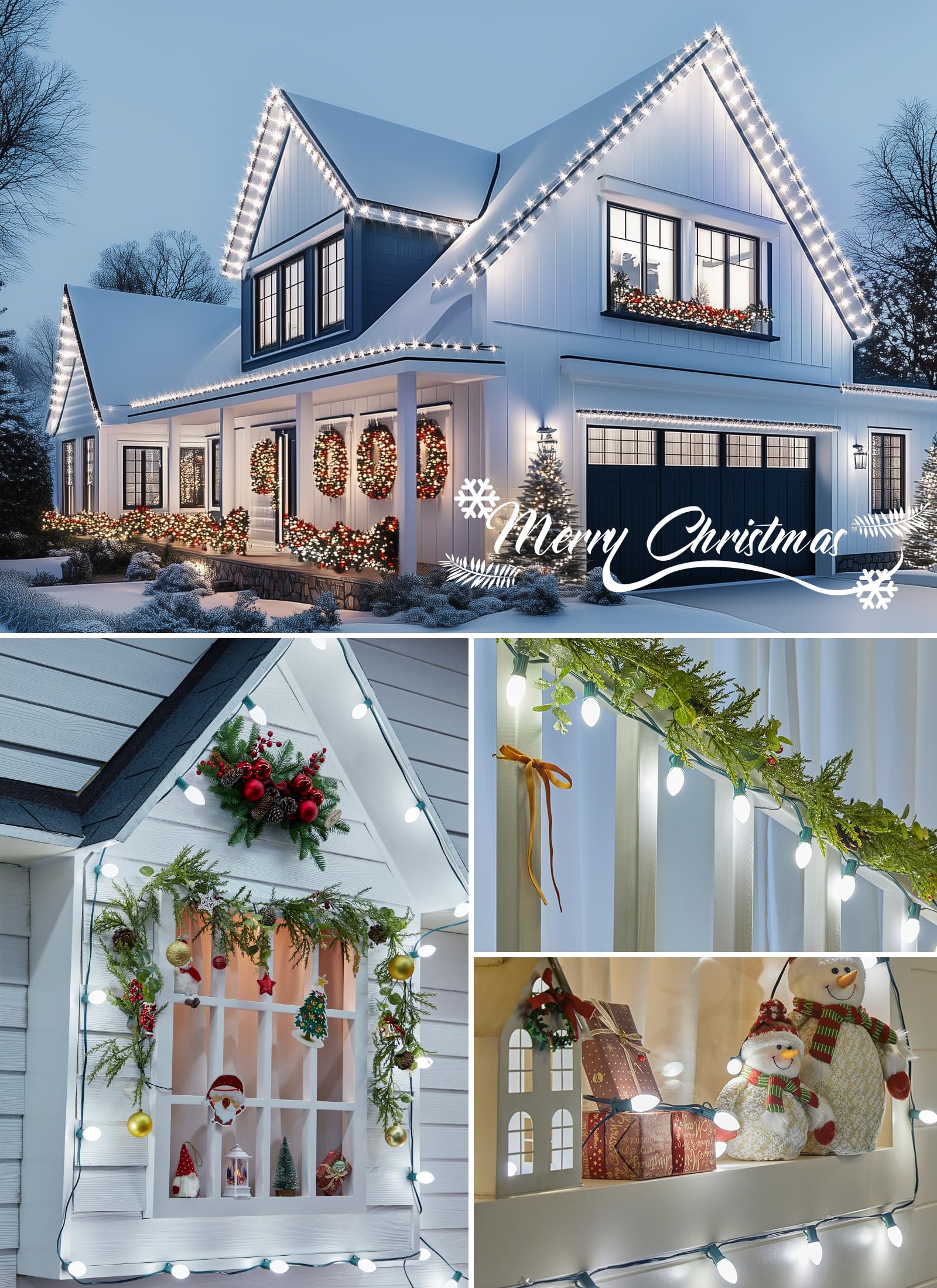 Vintage C9 Led Christmas Lights Outdoor  100 Feet C9 String Lights With 50 Shatterproof C9 Bulbs  Waterproof Connectable Christmas Tree Lights For Outside Roofline Patio Xmas Decorations  Pure White