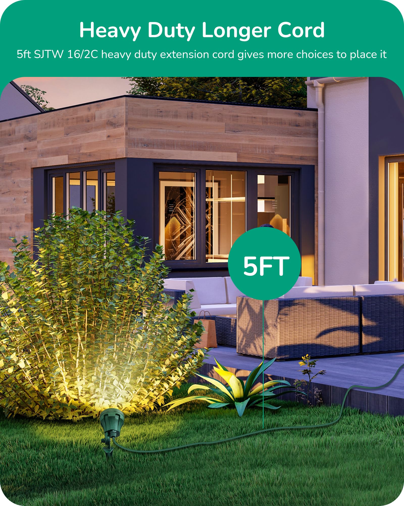 Edishine 120V Spotlight Outdoor, 5 Extra Color Lenses, 4.8W Waterproof Led Outdoor Spotlight, 5000K Landscape Lighting For Yard