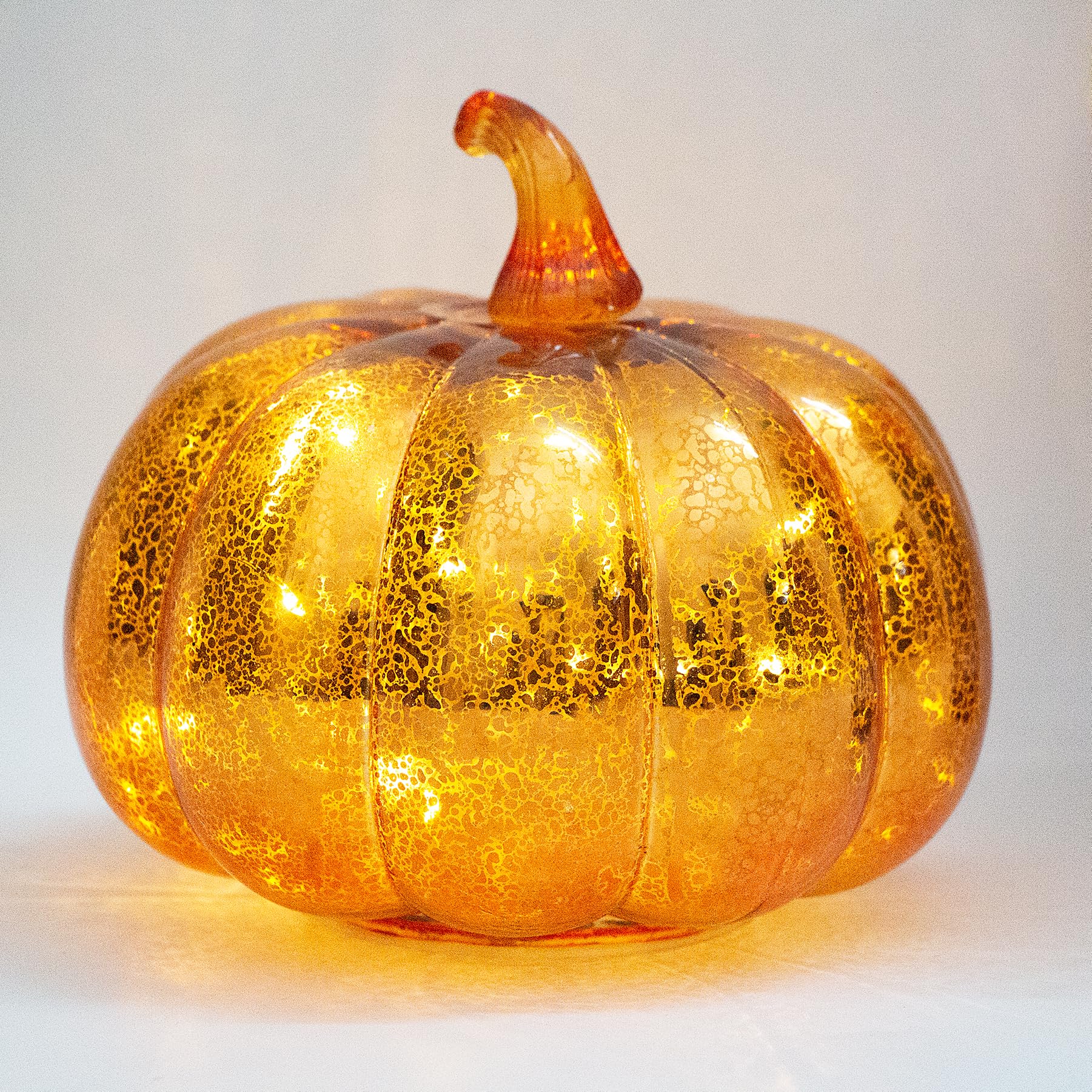Cfdecor Mercury Glass Pumpkin Light With Timer, Battery Operated Led, 10 Fairy Lights, Gold2, Model Mge, Ideal For Halloween & Thanksgiving Decor