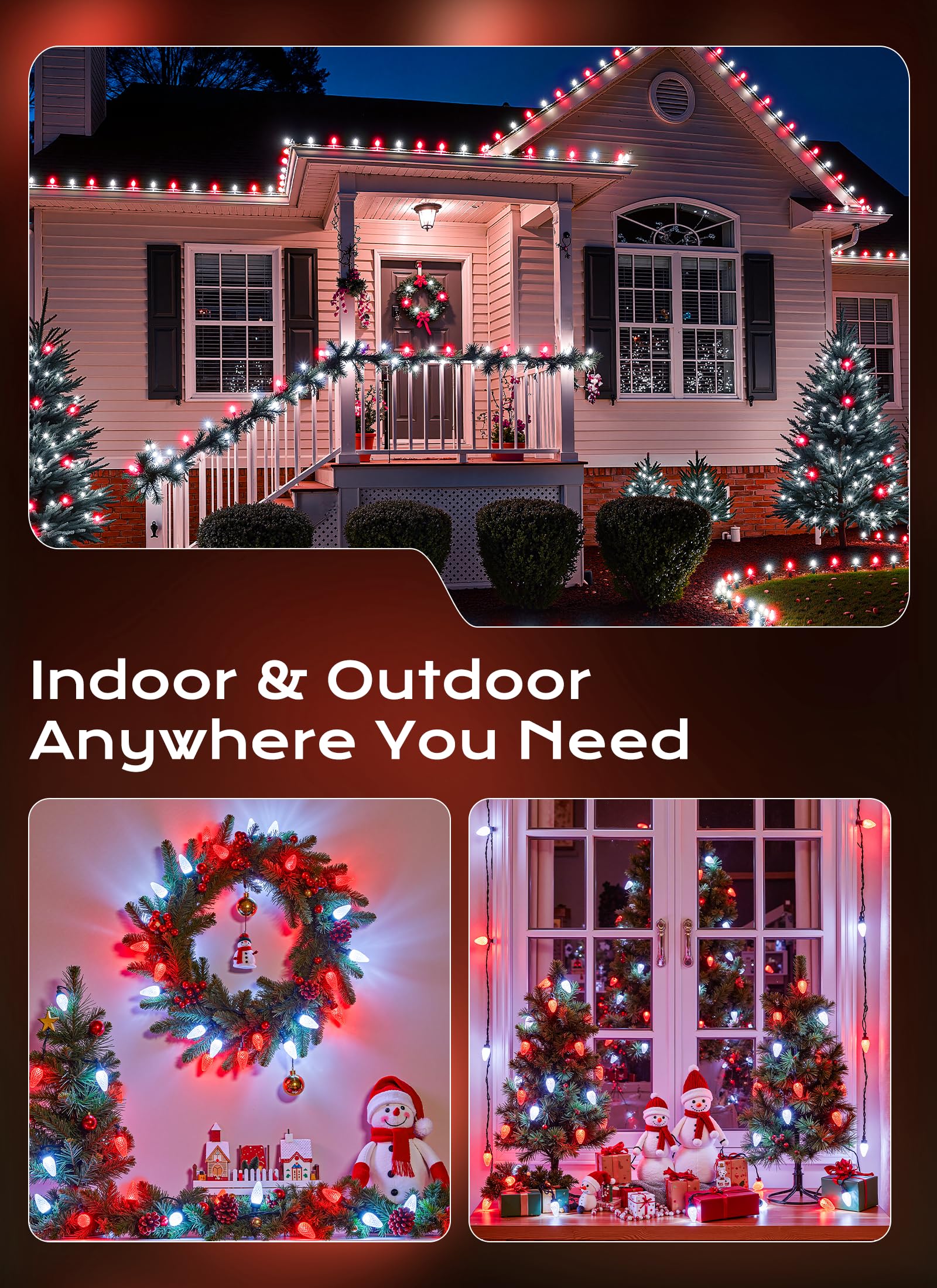 C9 Outdoor Christmas Lights  72 Ft 110 Led C9 String Lights  8 Modes & Timer Extendable Waterproof For Christmas Tree Indoor Outdoor Roofline Patio Outside Garden Yard Holiday Xmas Decor  Red White