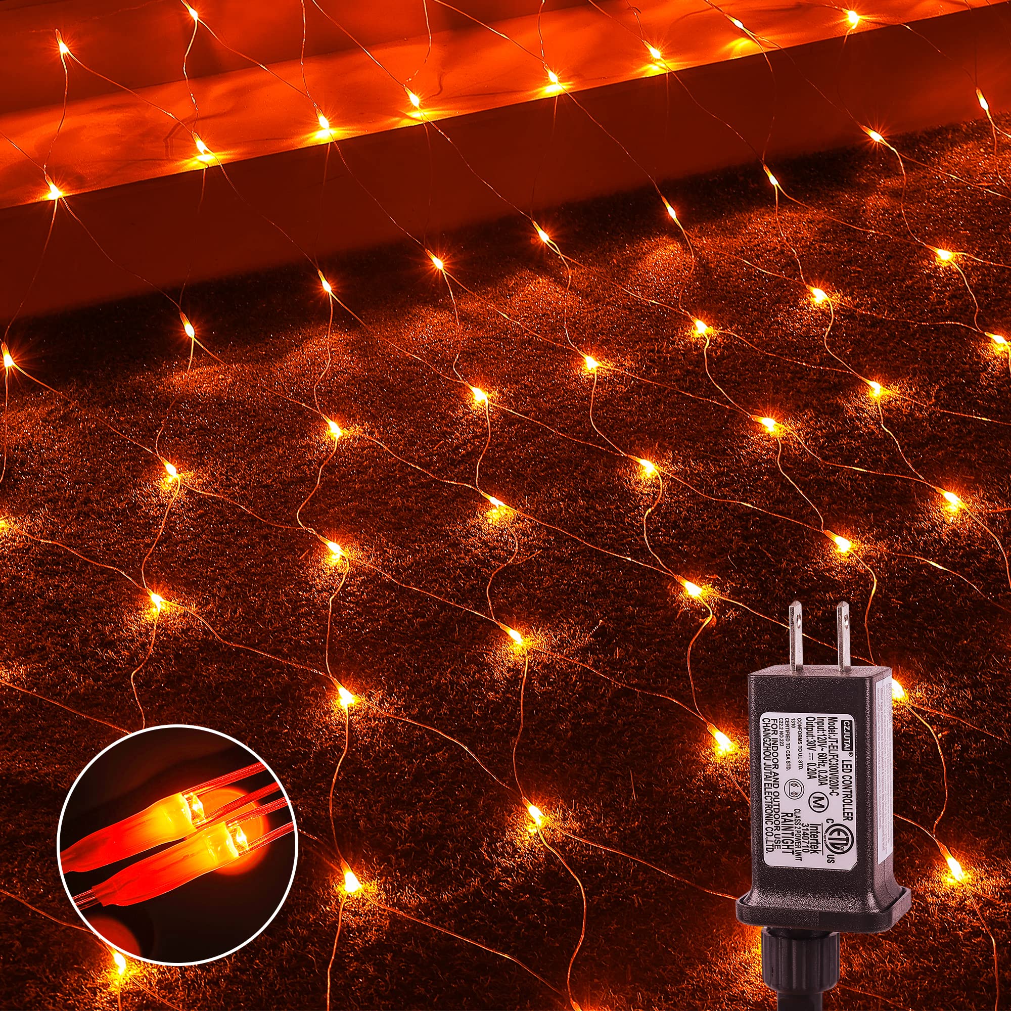 woohaha Outdoor Halloween Net Lights, 192 LED, 8 Lighting Modes, 9.8FTx6.6FT, Connectable, Orange