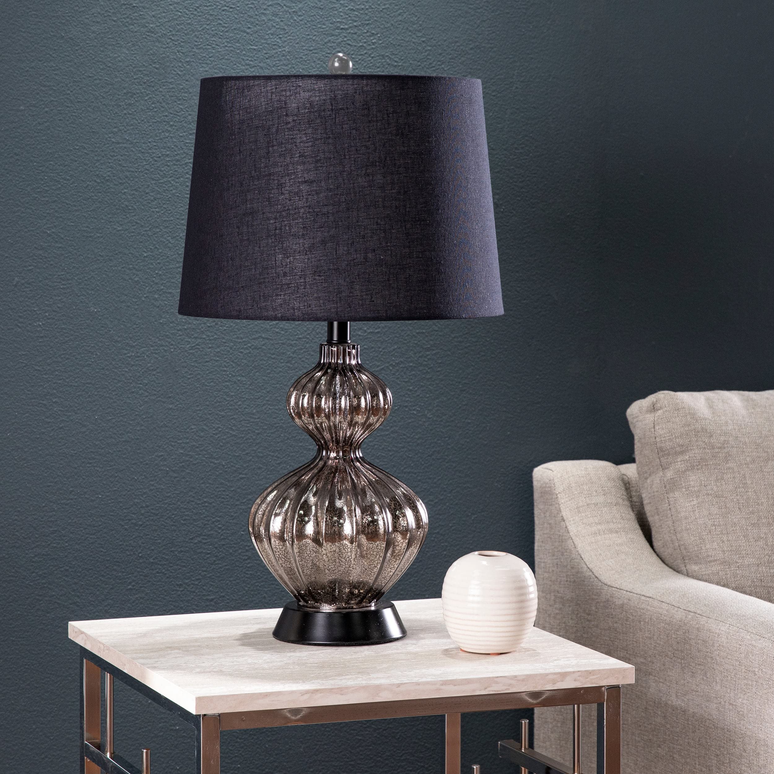 Furniture Hotspot Lyratta Glass Base Table Lamp, Black/Silver, Modern Home Lighting