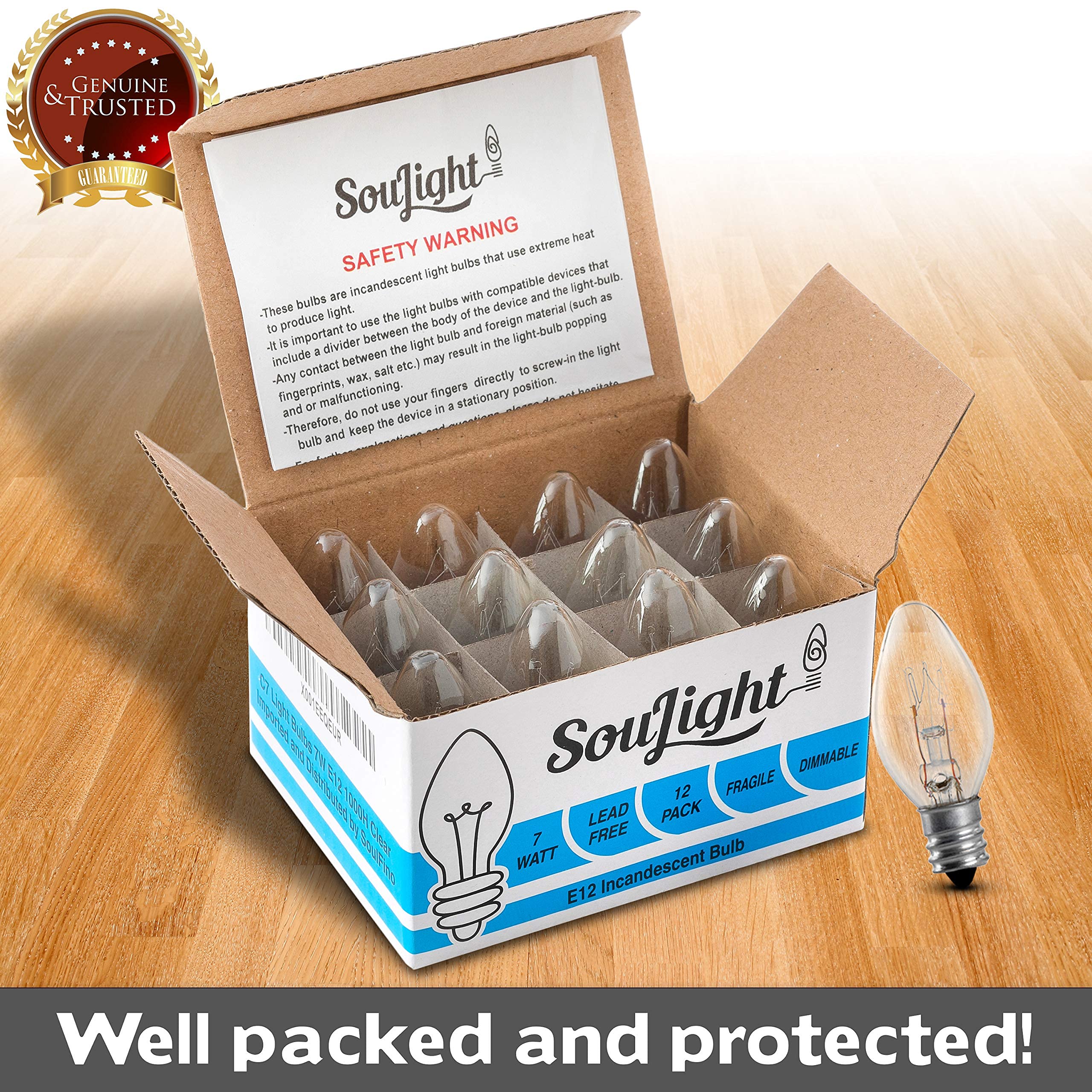 7 Watt Night Light Replacement Bulbs - 12 Pack Salt Lamps, Crystal Clear Glass,C7/7 Watt/120 V/45 Lumen,E12 Candelabra Base Inca