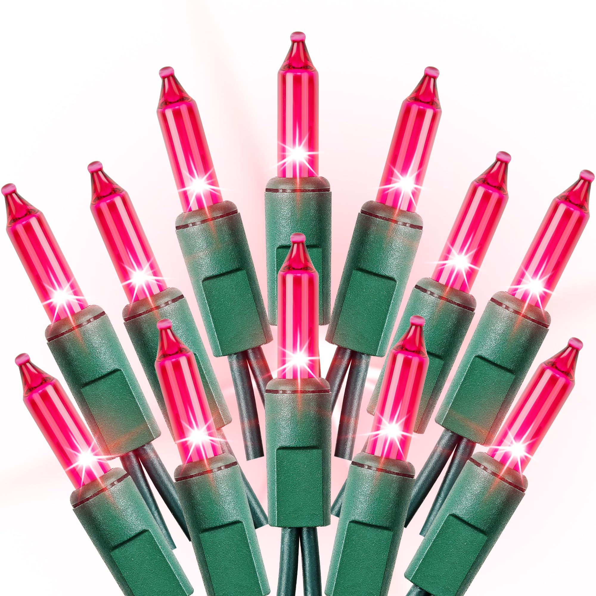 Christmas Lights Indoor Outdoor 100 Count Incandescent Lights UL Certified Connectable Christmas Tree Lights with Green Wires for Xmas, Wedding, Holiday, Party, Home, Valentines Day Decoration(Pink)