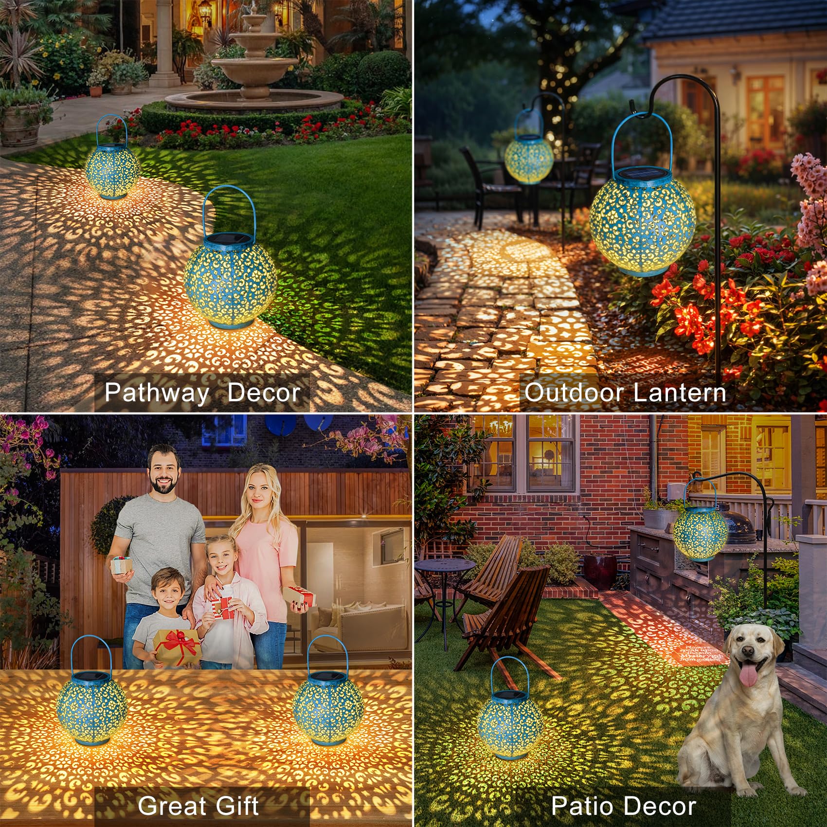 Go2garden Outdoor Solar Lanterns, Waterproof Teal Blue, Large 1 Pack, Garden Yard Decor Lights for Patio, Party, Birthday Gifts