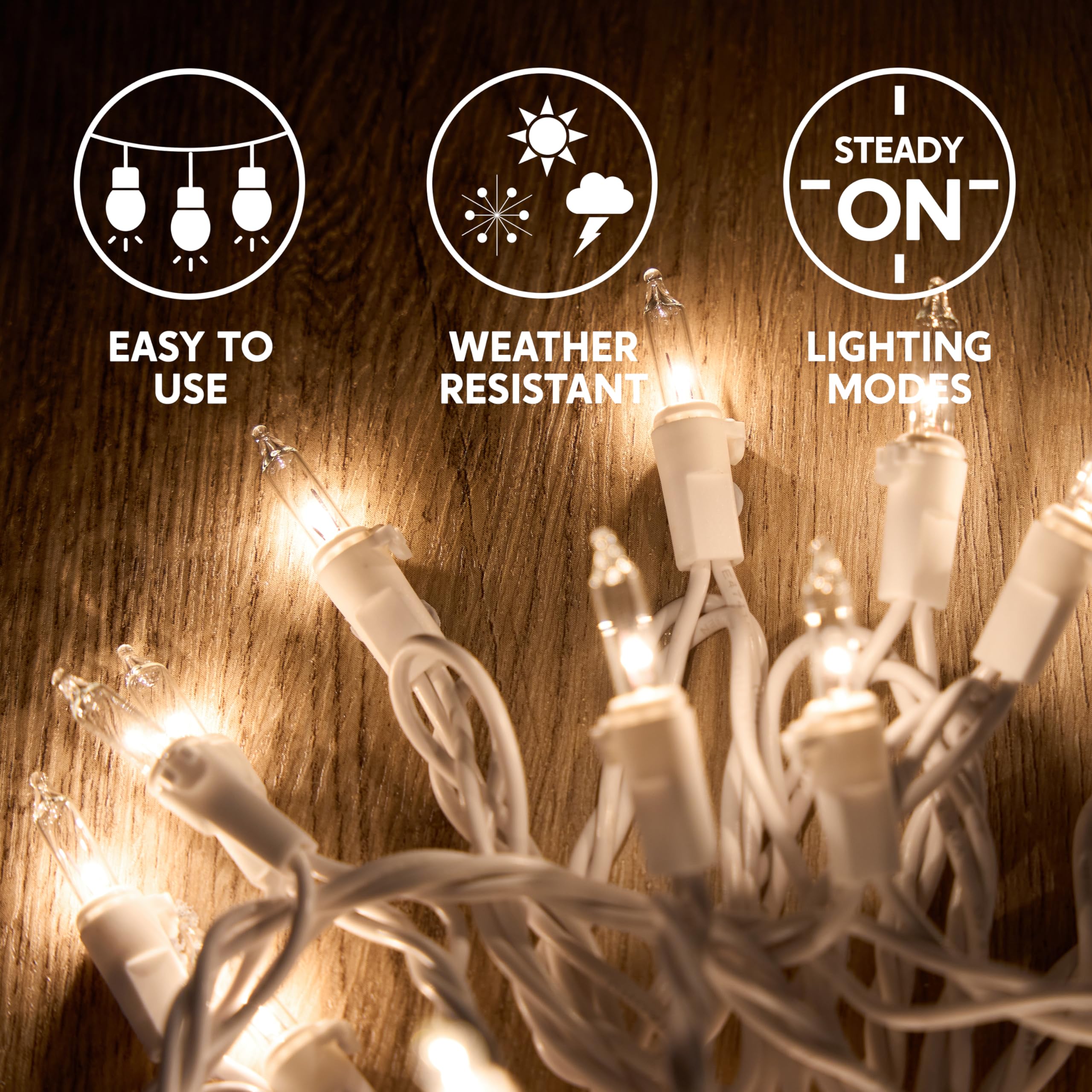 Joiedomi Christmas String Lights, 200 Mini Warm Fairy Lights, 43FT, White Wire, Model HWO-100/2FC(0.34A)