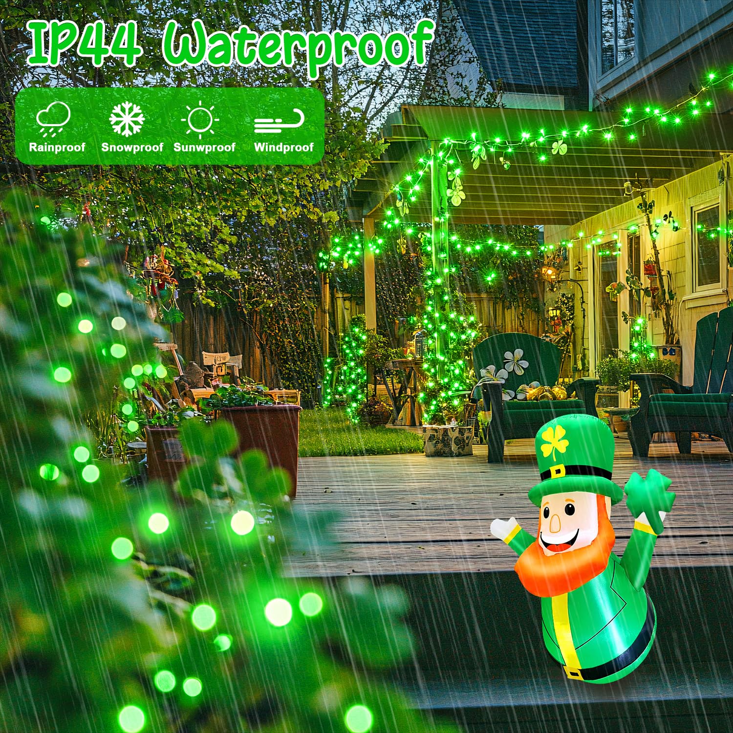 Jmexsuss 2 Pack 100 Led Green Lights For St Patricks Day, Each 33 Ft Green Battery Operated String Lights, Christmas Lights Indo