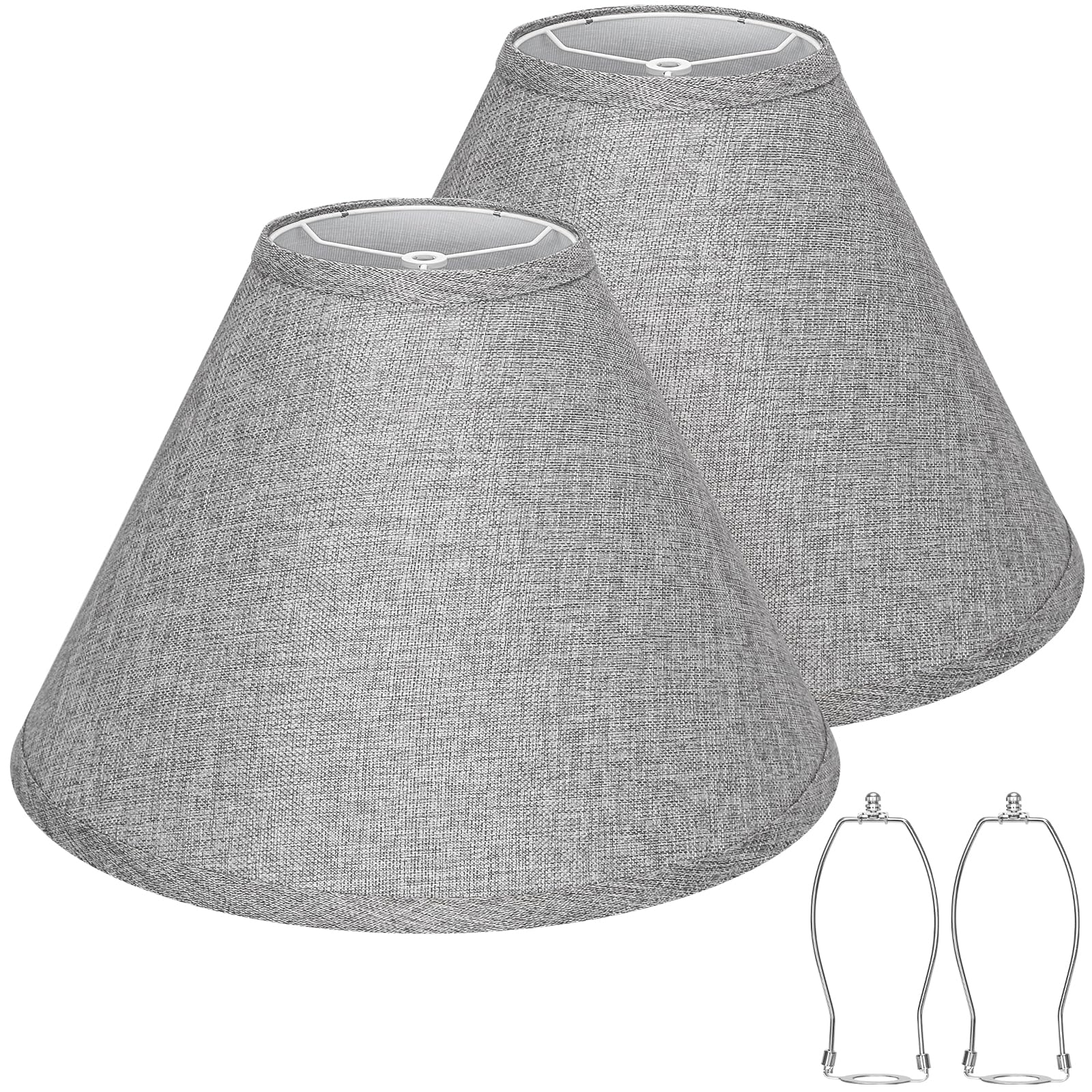 Empire Lamp Shades Set of 2  Gray Large Lamp Shades for Table Lamps Floor Lamps  6 Top x 16 Bottom x 10.8 High  Natural Linen Lampshades Replacement  Include Spider  Harp Holders  Easy Assembly