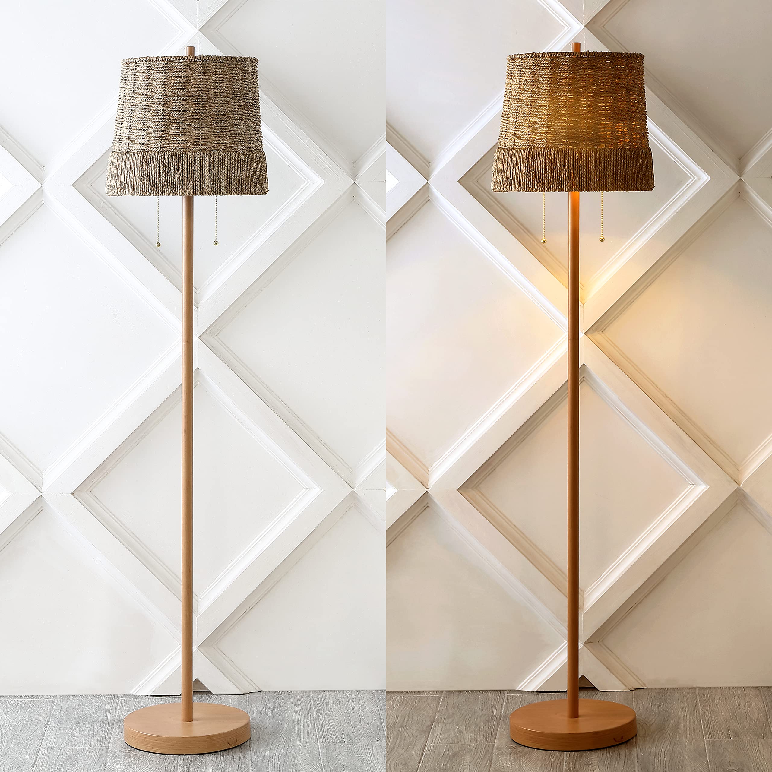 Jonathan Y Jyl3091A Ocata 61'' 2-Light Coastal Bohemian Iron/Rattan Led Floor Lamp With Pull-Chain Farmhouse, Rustic Standing Re