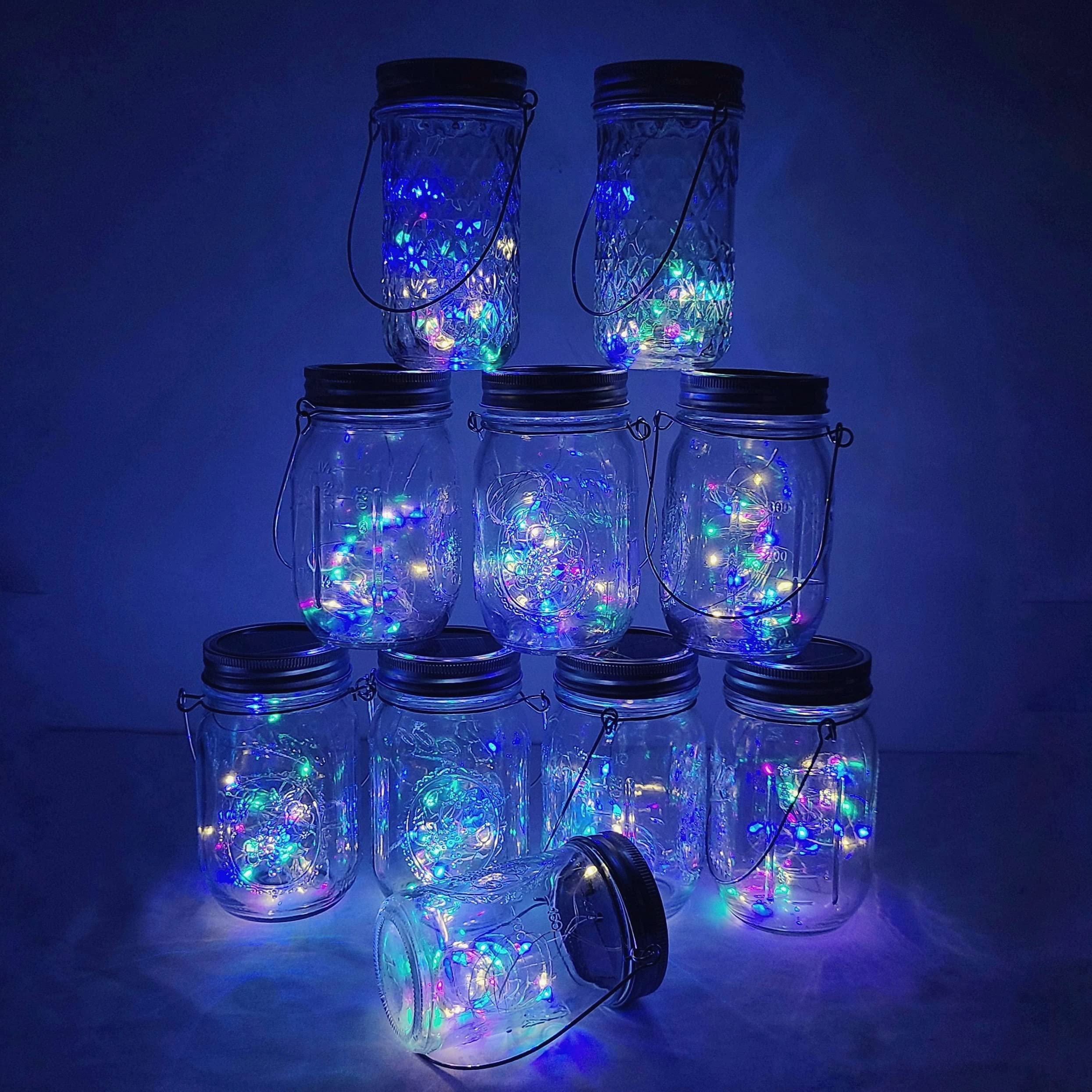 Decorman Solar Mason Jar Lights, 10 Pack 30 LED Fairy Star Firefly String Lids Lights with 10 Hangers for Patio Yard Garden Part