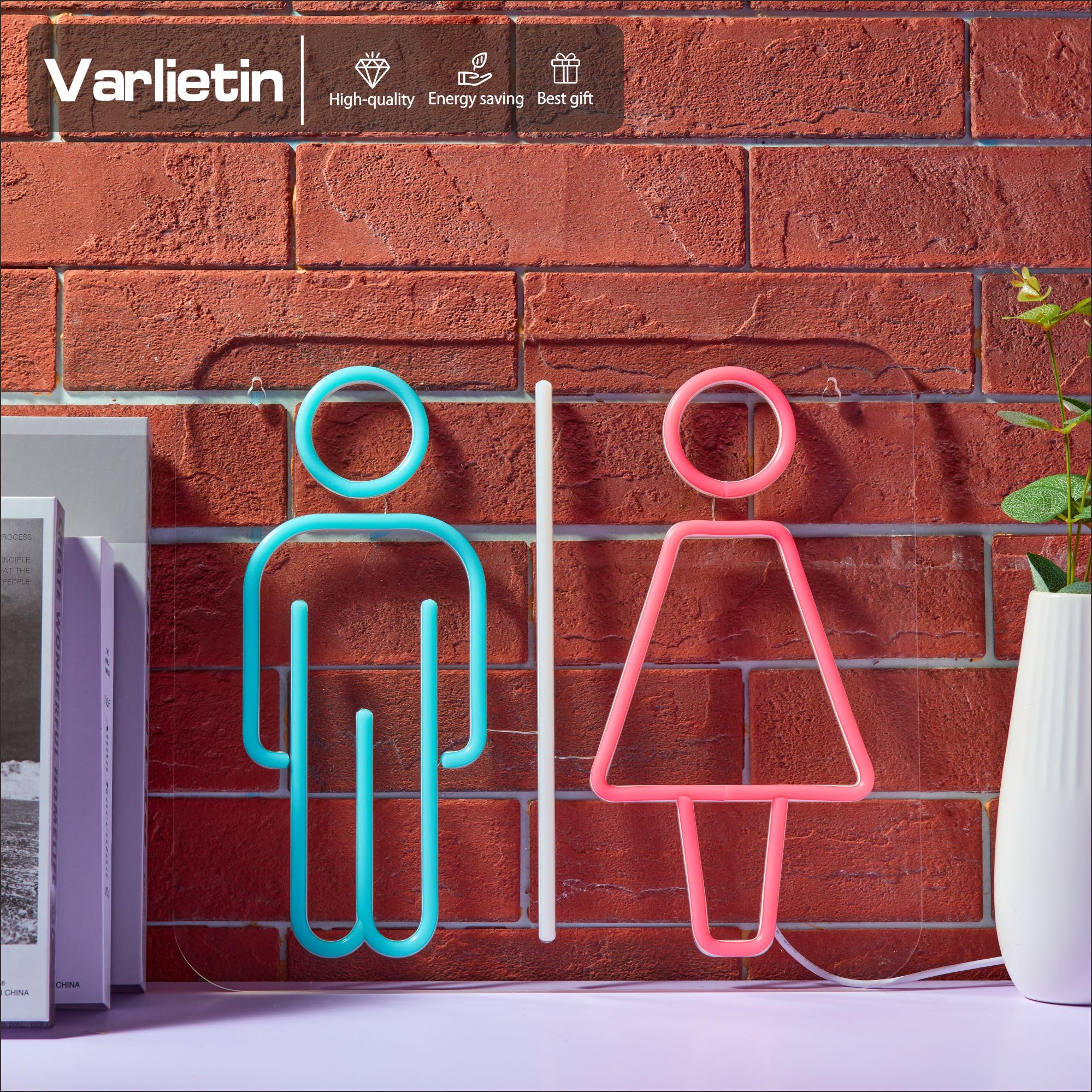 VarLietin Restroom Neon Sign, Pink+Blue LED Wall Decor, USB Powered, Model Var-ns-b1 for Hotels, Bars, Parties, and Shops
