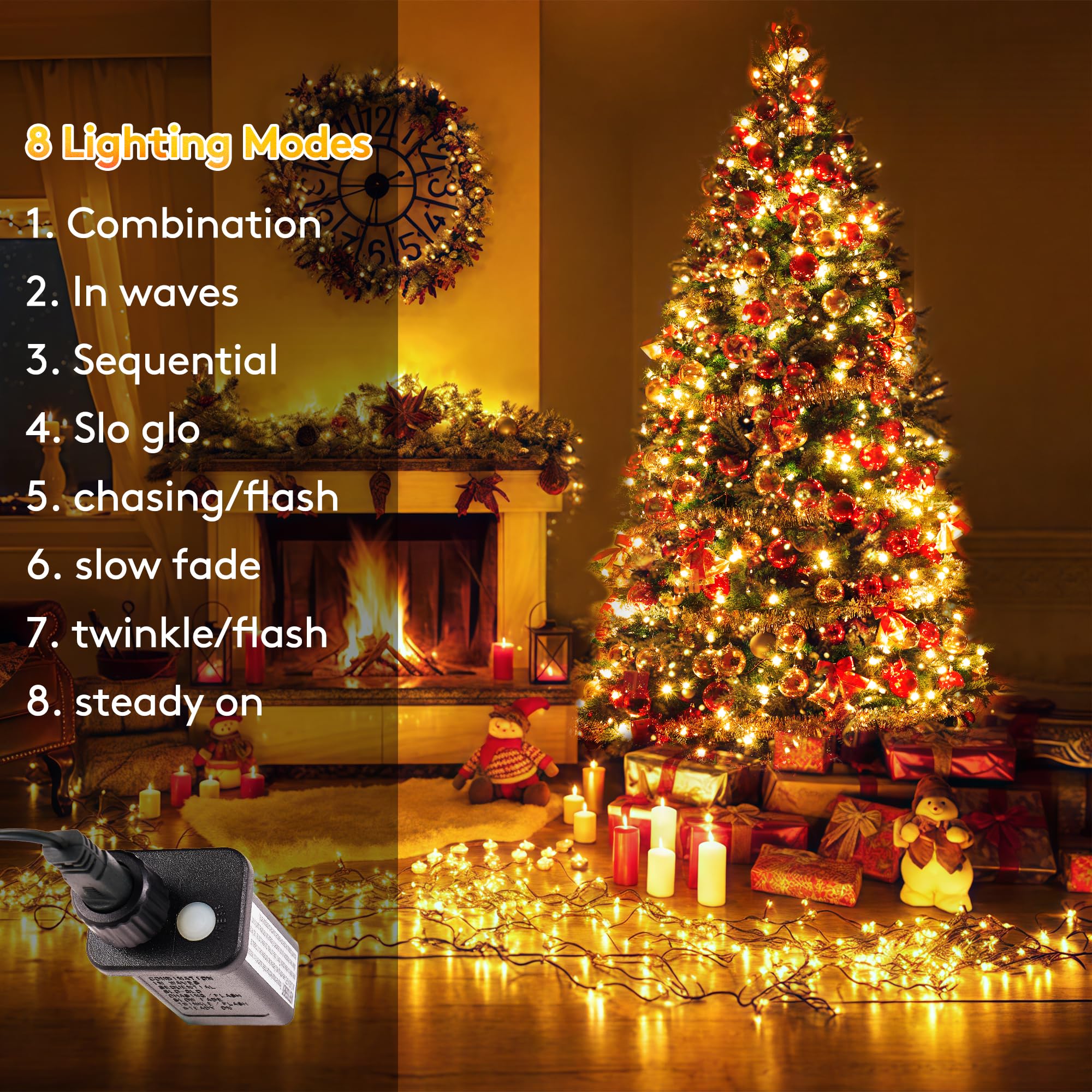 Blctec Christmas Lights, 300 Led 108Ft Ul Certified Christmas String Lights With 8 Lighting Modes, End To End Connectable Plug,