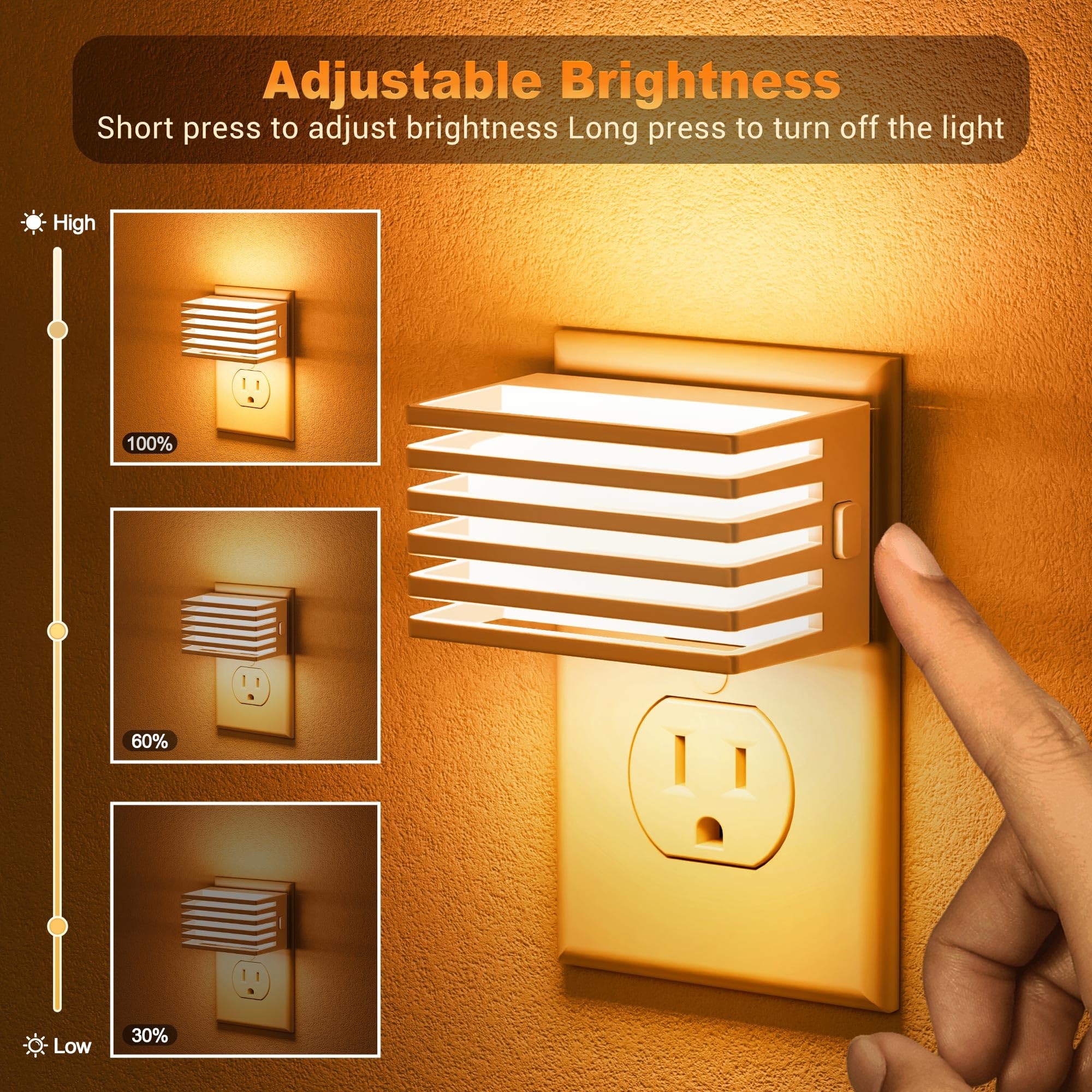 JandCase Amber Night Light - Dimmable Plug-in with Dusk to Dawn Sensor, 2 Pack, Amber - White Shade for Bedroom, Bathroom, Hallway