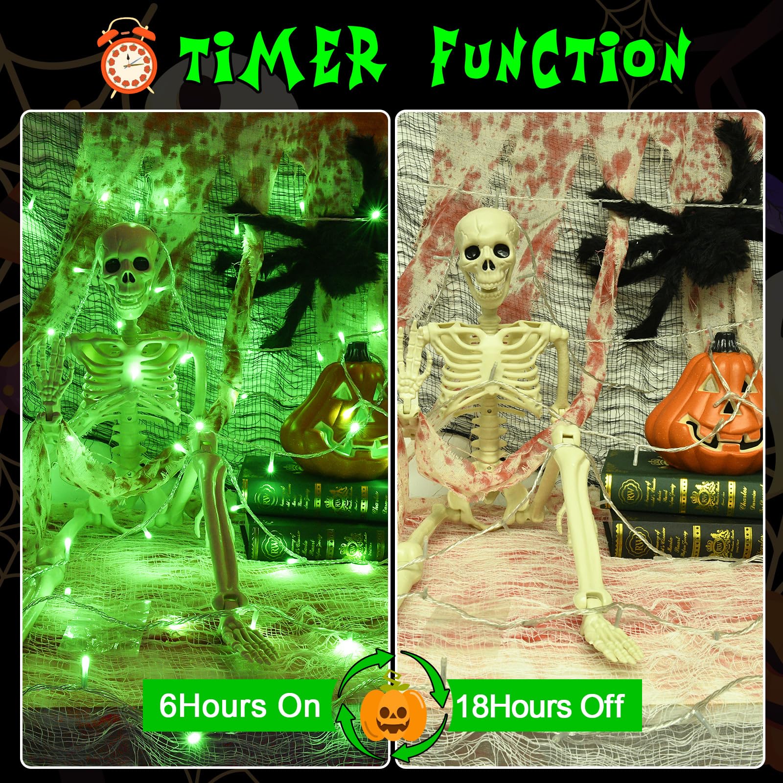 cshare String Lights Outdoor 9.8ft 30 LED Green Battery Operated with Timer for Halloween & Christmas Decorations, Model CS-FSZC-3GX2
