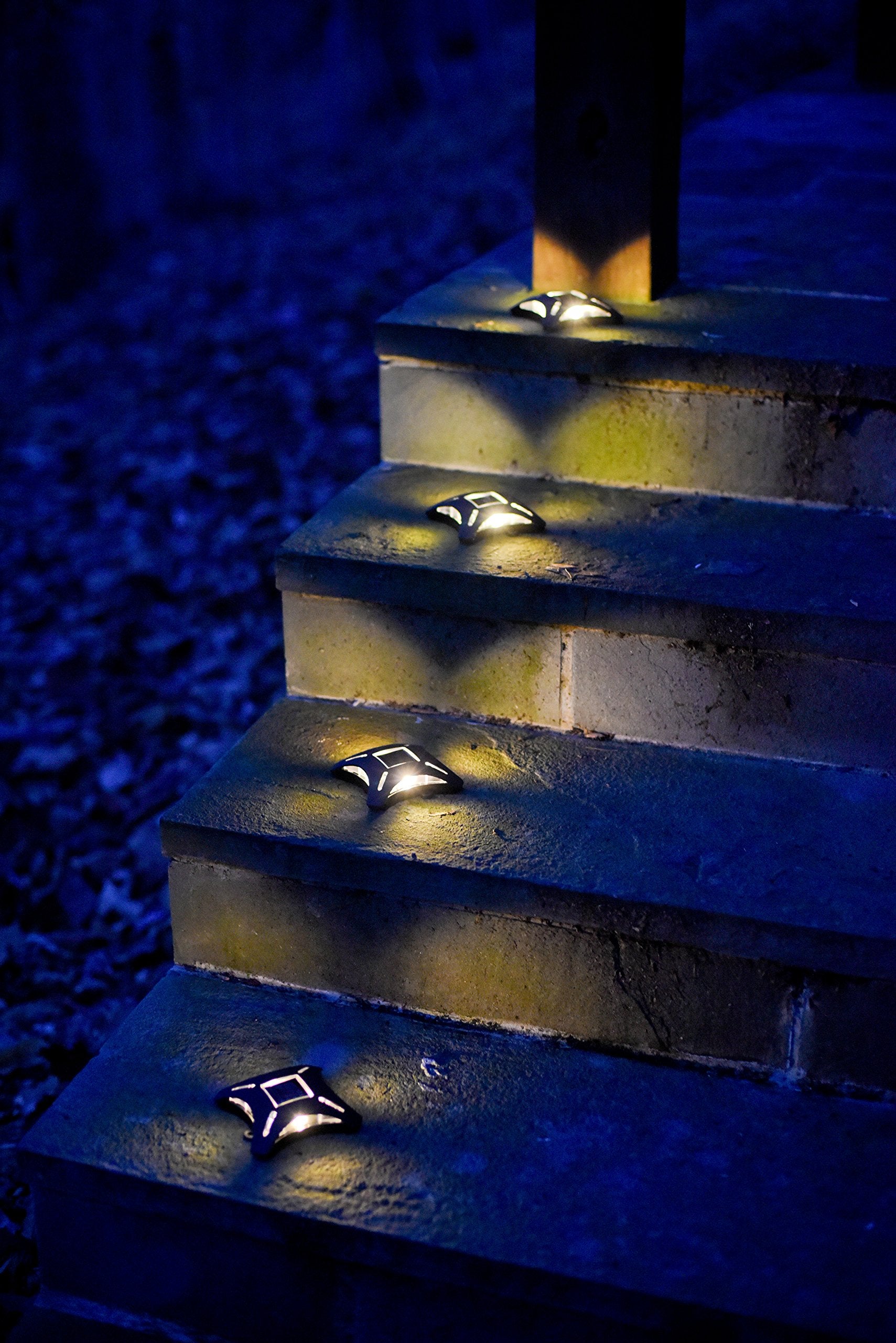 Maxsa 47335 Solar LED Deck and Step Lights, 4-Pack, Metal, Dark Bronze