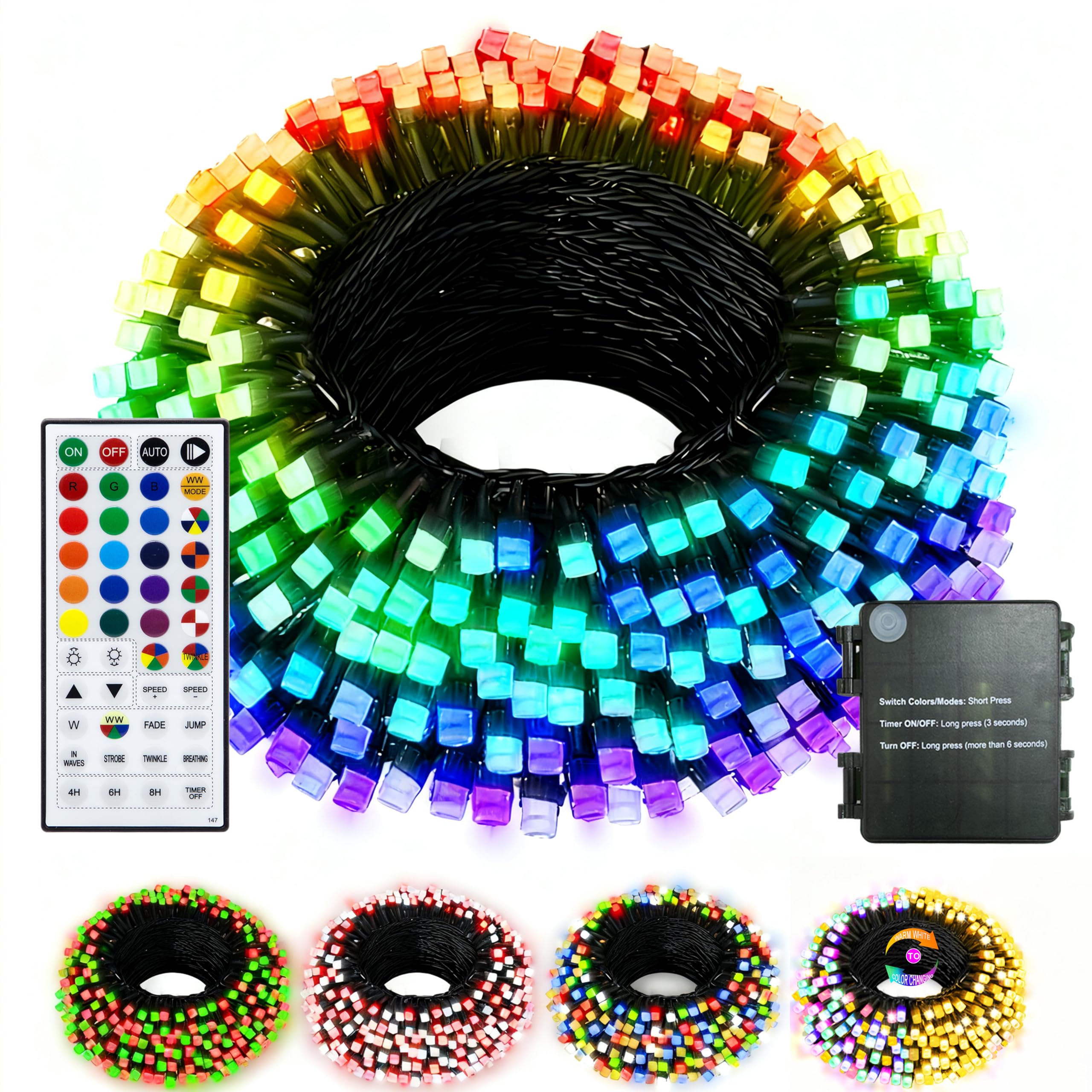 echosari Christmas Lights Battery Operated, 33Ft 100 LED 150+ Scene Modes String Lights Color Changing with Remote Timer for Pat