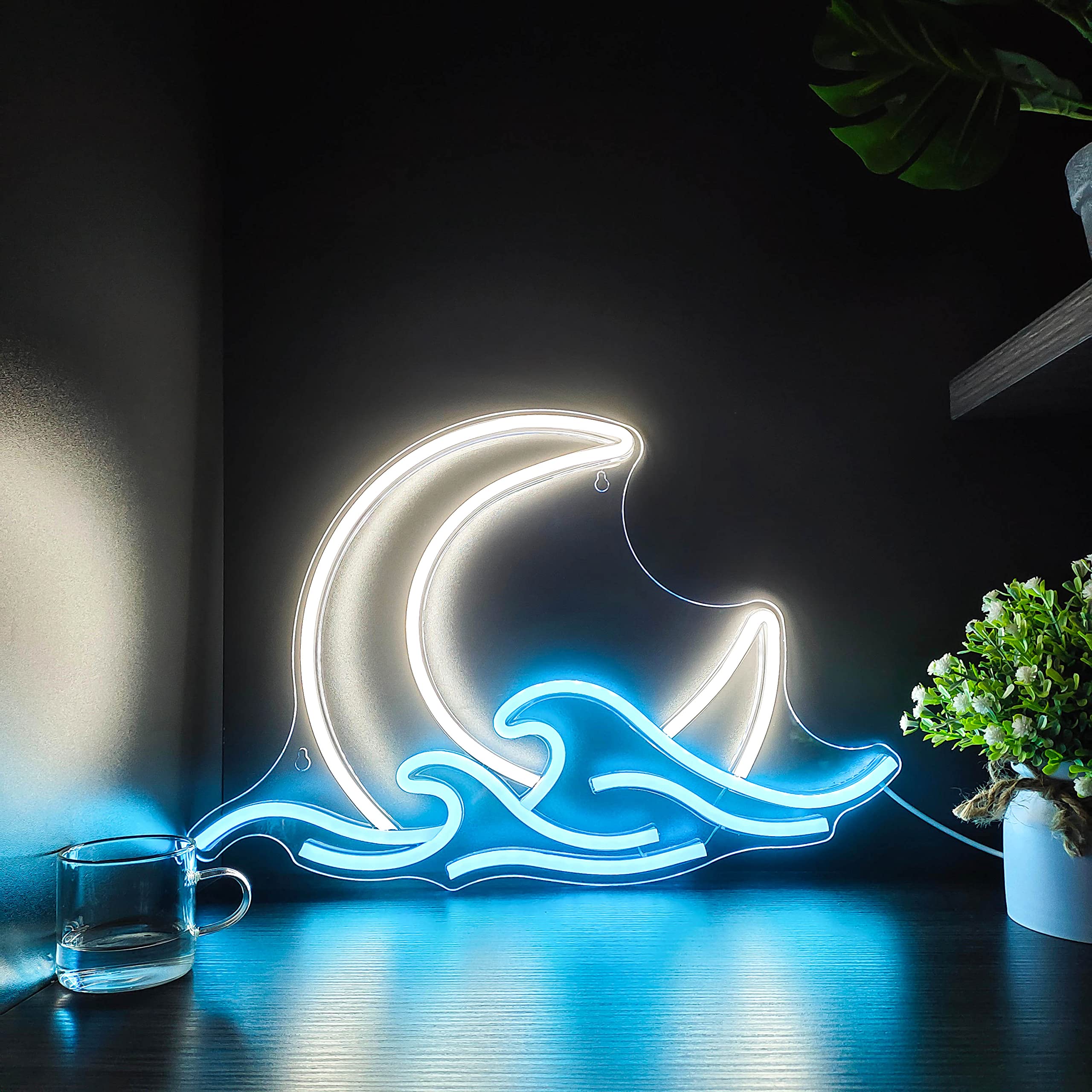 Sunrise Sunset Neon Sign Moon over Sea Neon Light Twilight Wave LED Wall Signs for Room Decor Anime Neon Light Acrylic Moon Sign