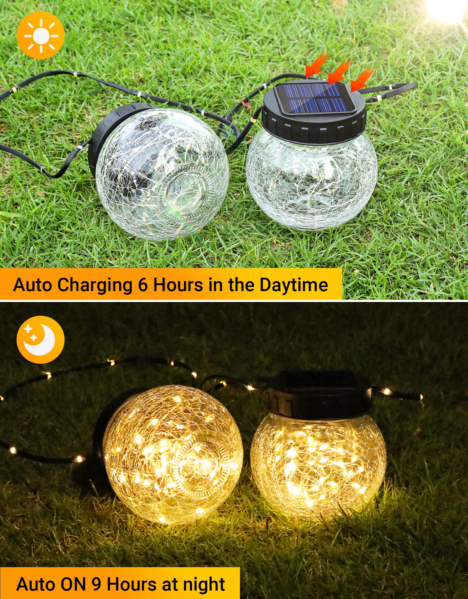 Partphoner Solar Lights Outdoor Waterproof 12-Pack  Solar Powered Hanging Lantern  ed Glass Hanging Globes For Yard Decor Christmas Decoration  Shepherd Hook  Garden Tree Table Ornaments  Warm