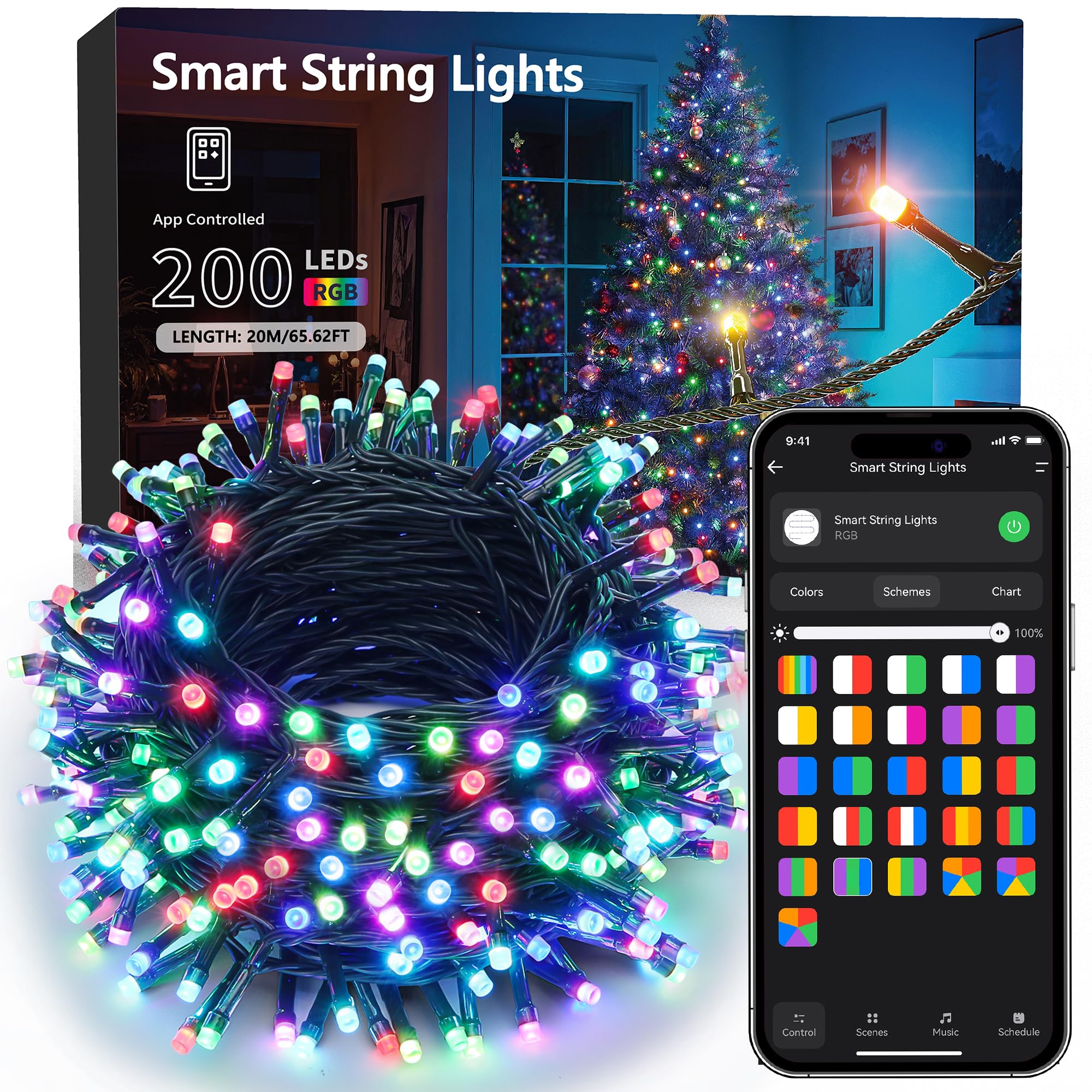 Brizled Smart Color Changing Christmas Lights, 66ft 200LED WiFi String Lights App Control, Dimmable Christmas Lights, RGB Xmas T
