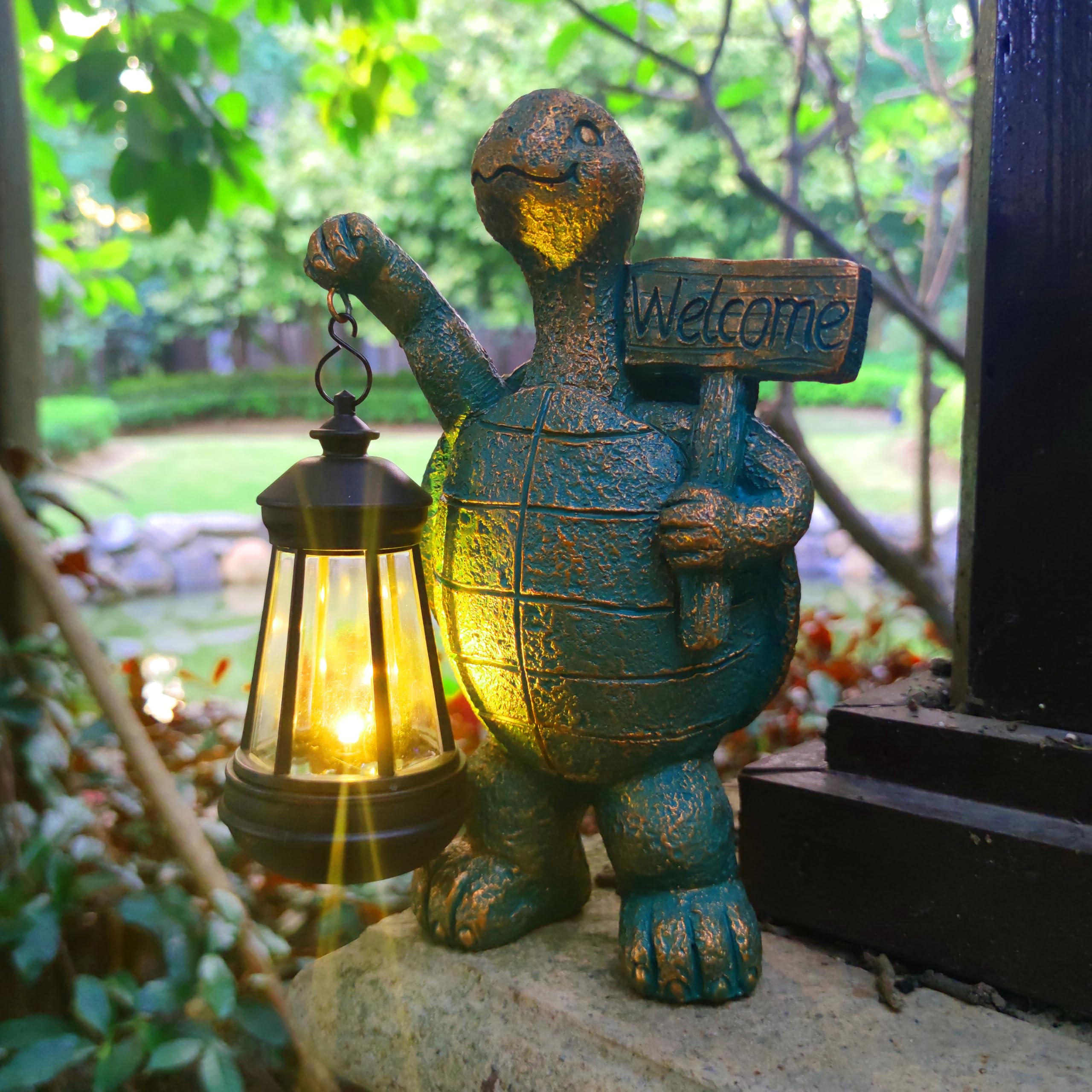 Joybee Garden Statues Turtle With Solar Lantern Outdoor Decor-Turtle Solar Figurines Lights Decorations For Patio Yard Lawn Orna